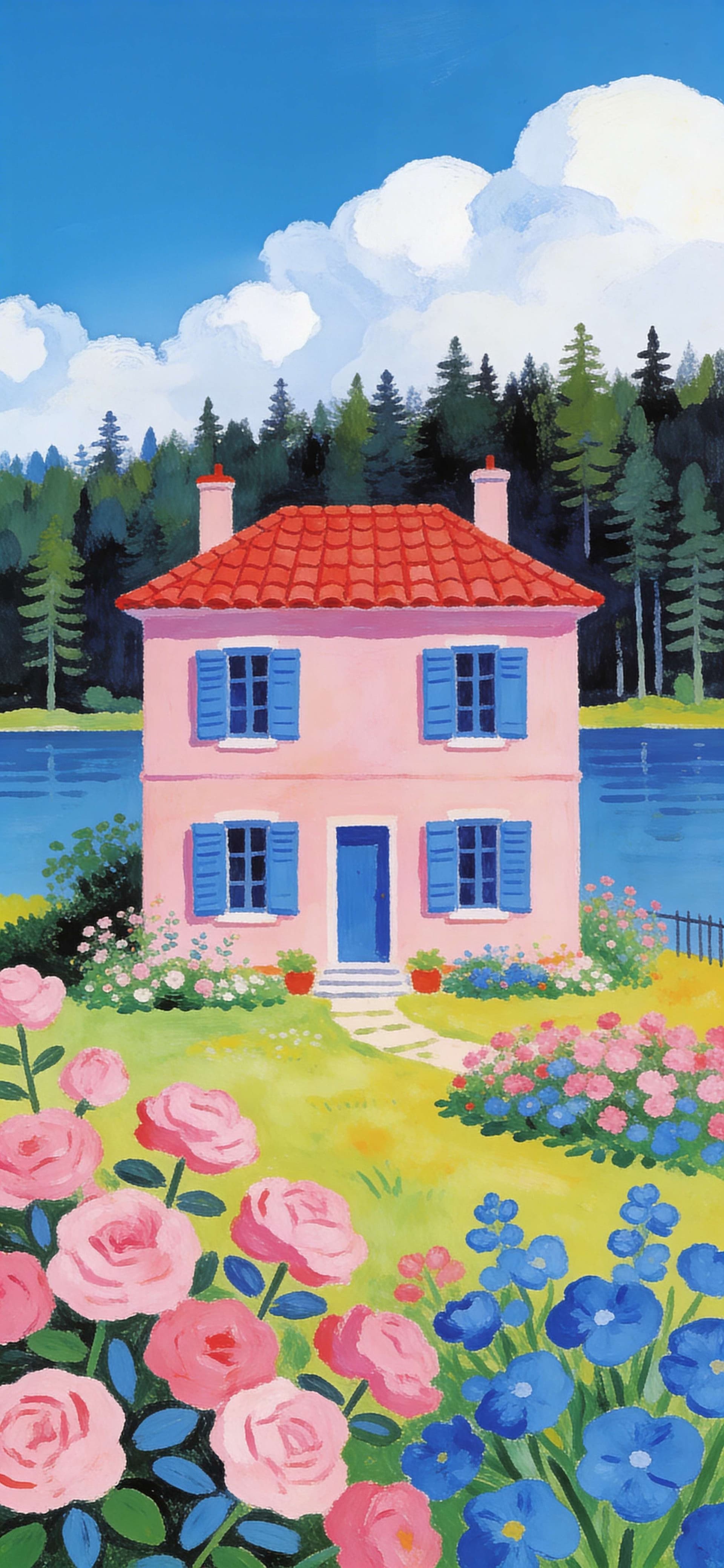Pink House Garden - free phone wallpaper
