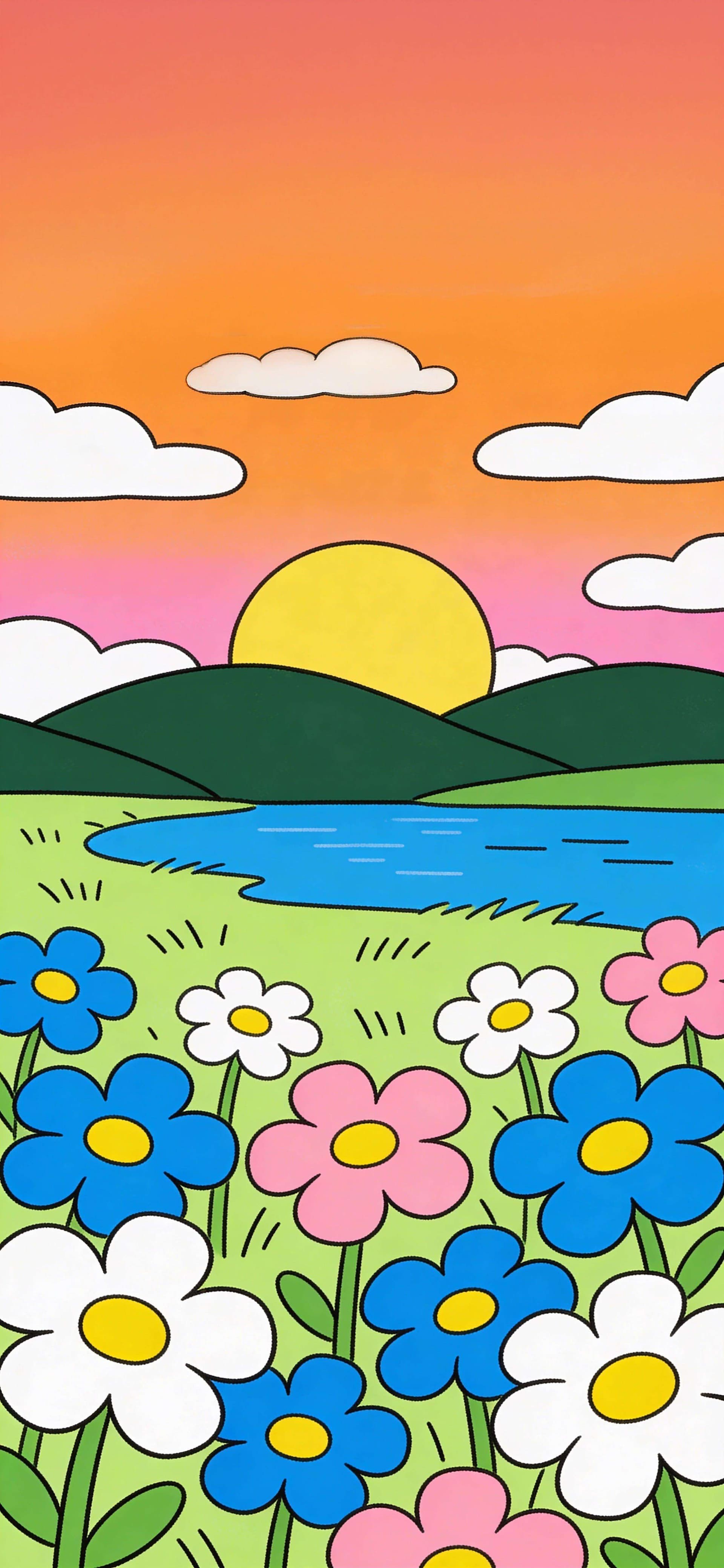 Floral Sunset Field - free phone wallpaper