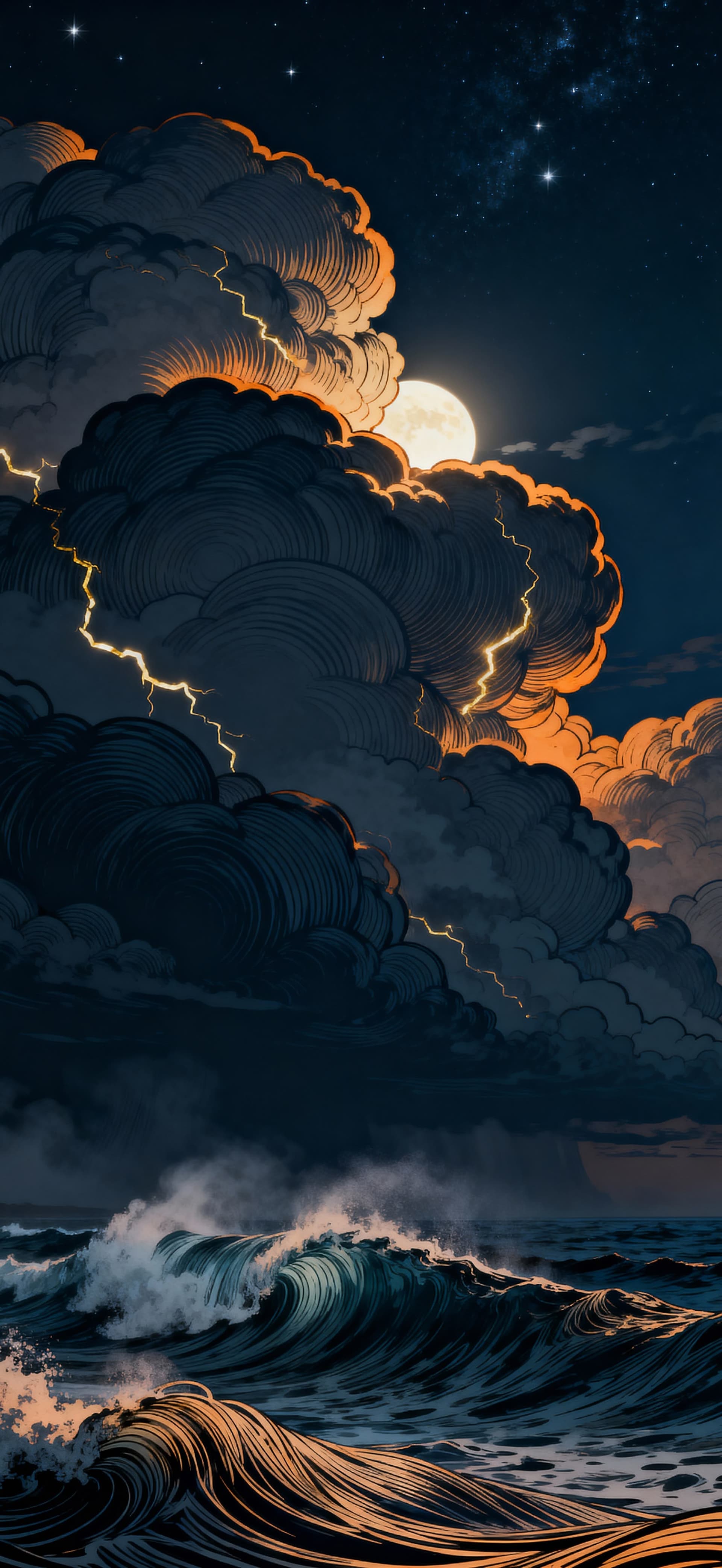 Moonstorm at Sea 3 - Pro phone wallpaper