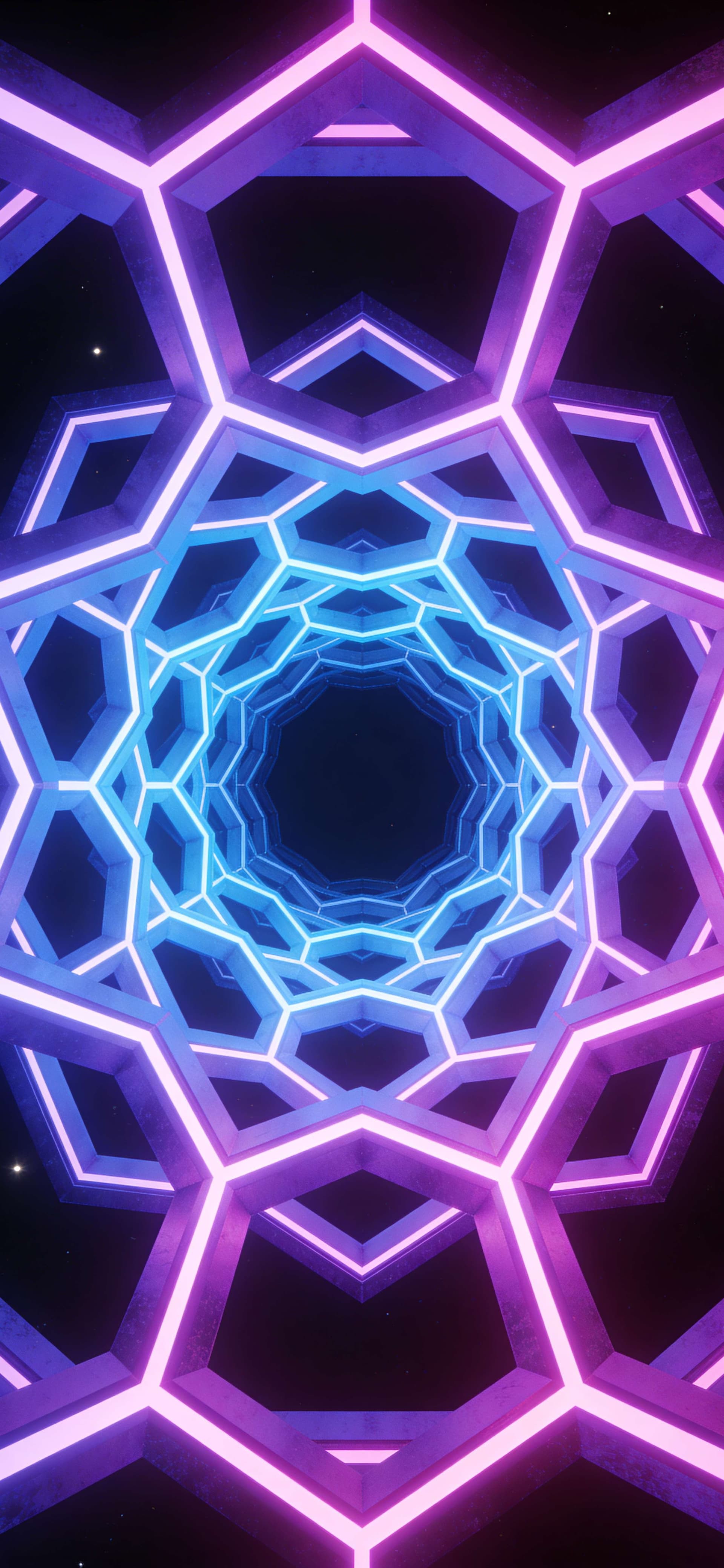 Neon Geometric Tunnel - Pro phone wallpaper