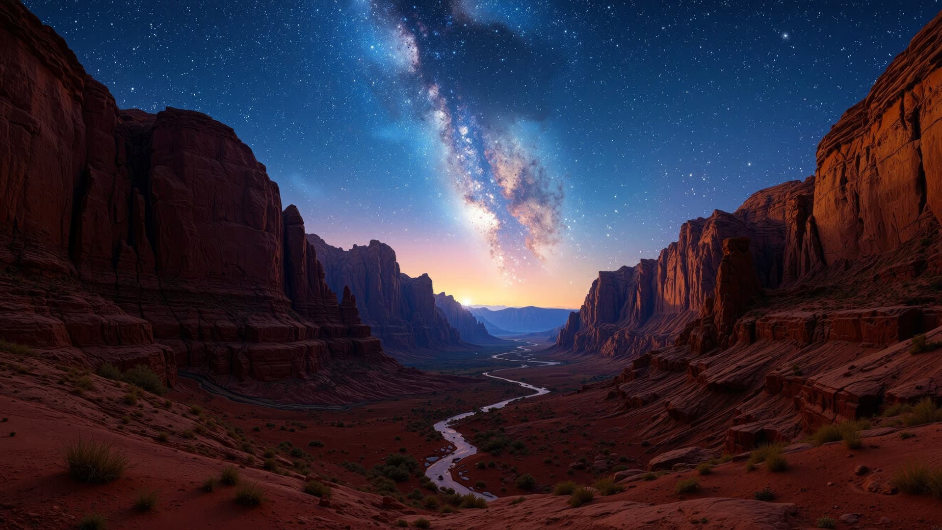 Starry Sky over Red Canyon - free desktop wallpaper