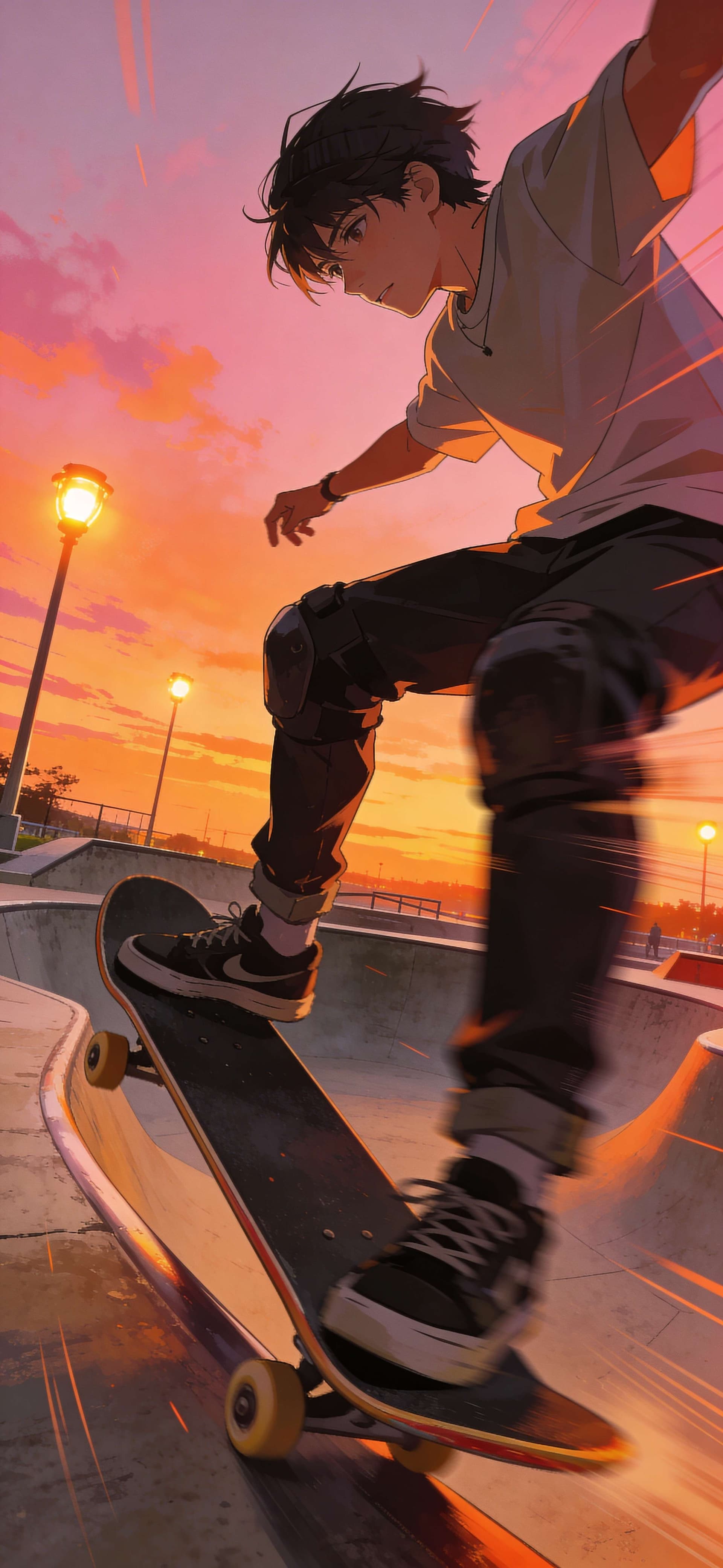 Skateboarding Anime Sunset - free phone wallpaper