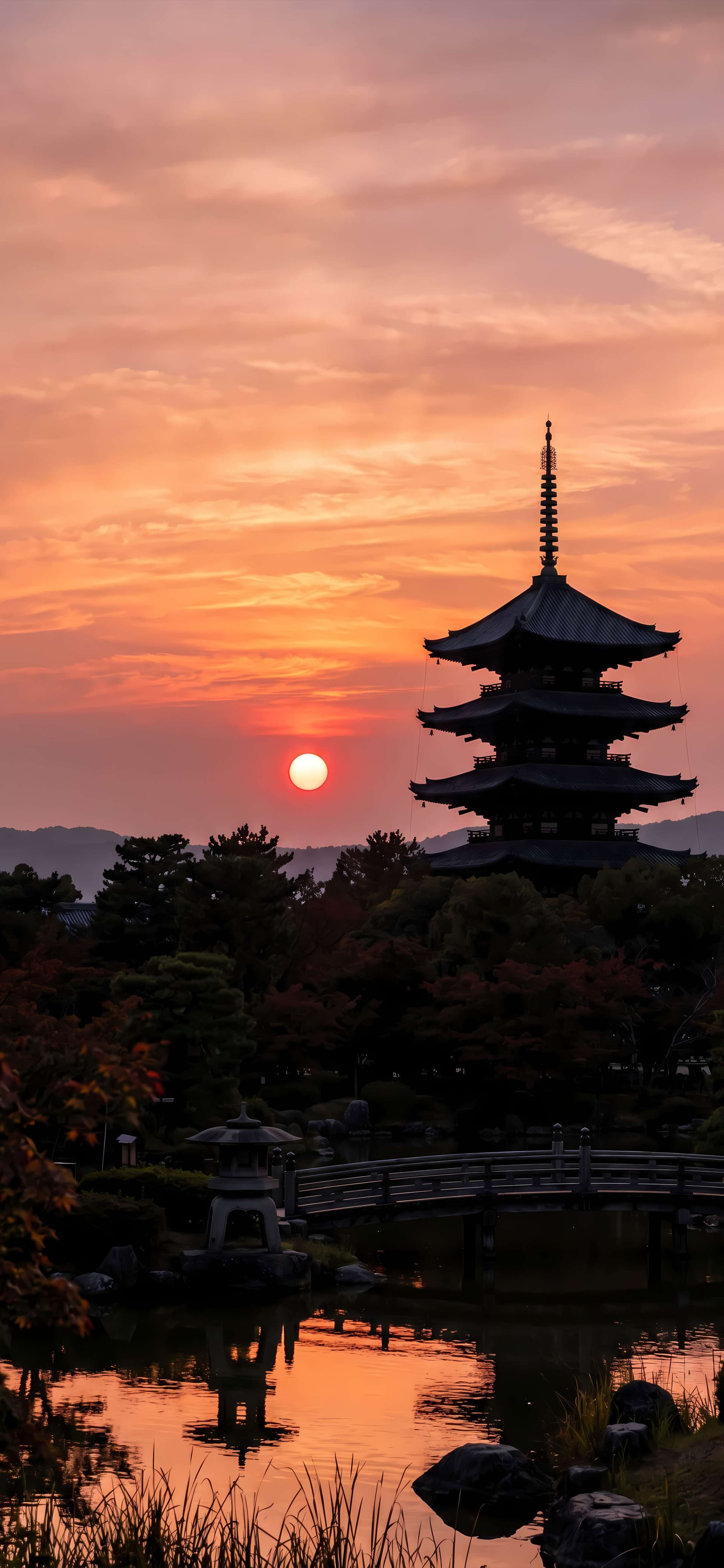 Pagoda Sunset Glow - Pro phone wallpaper