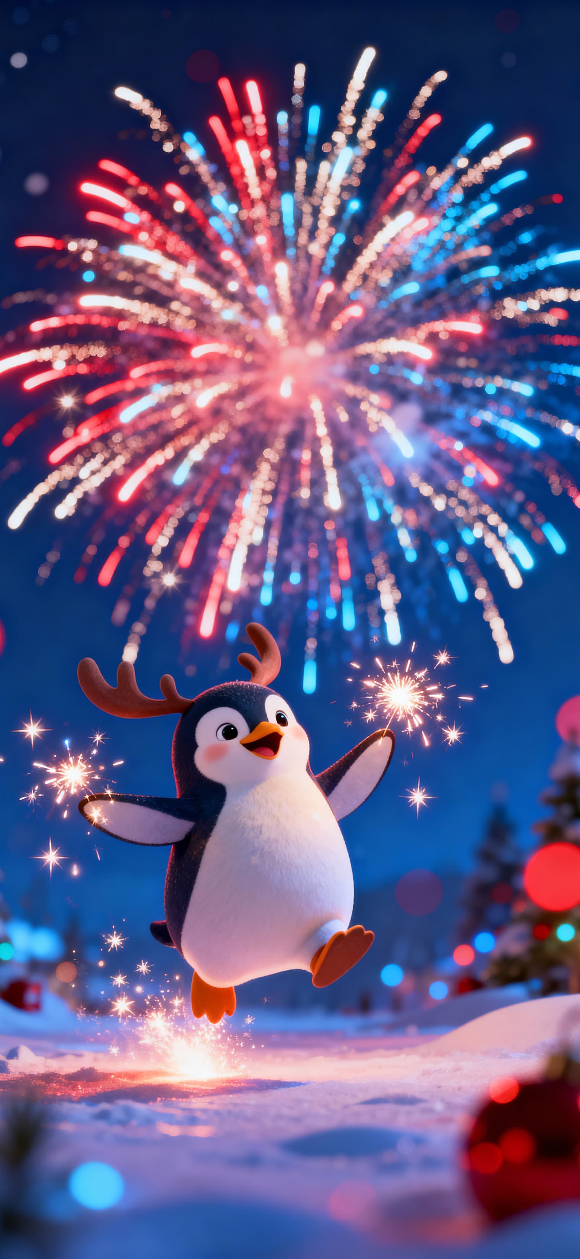 Christmas Penguin Deer 2 - free phone wallpaper