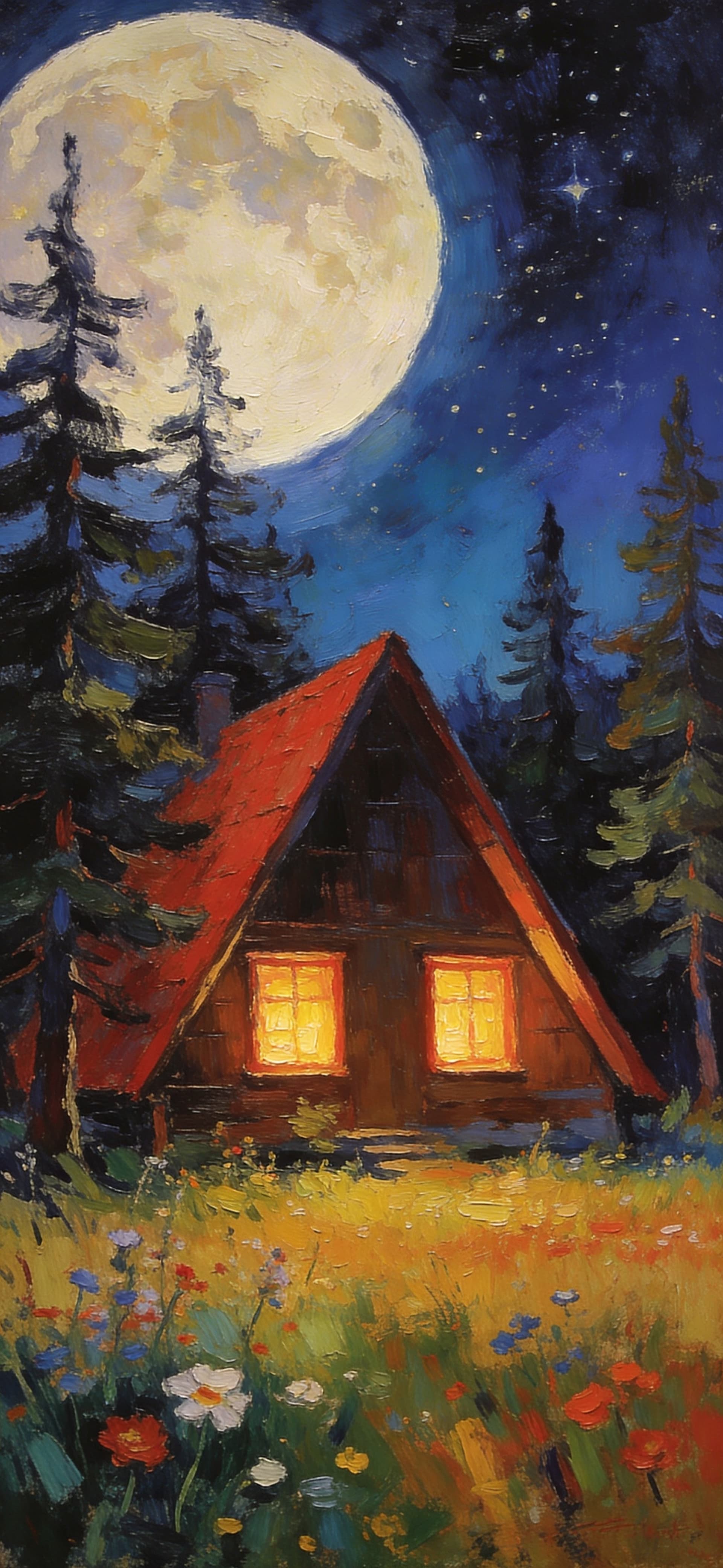 Cabin Moonlight Glow - free phone wallpaper