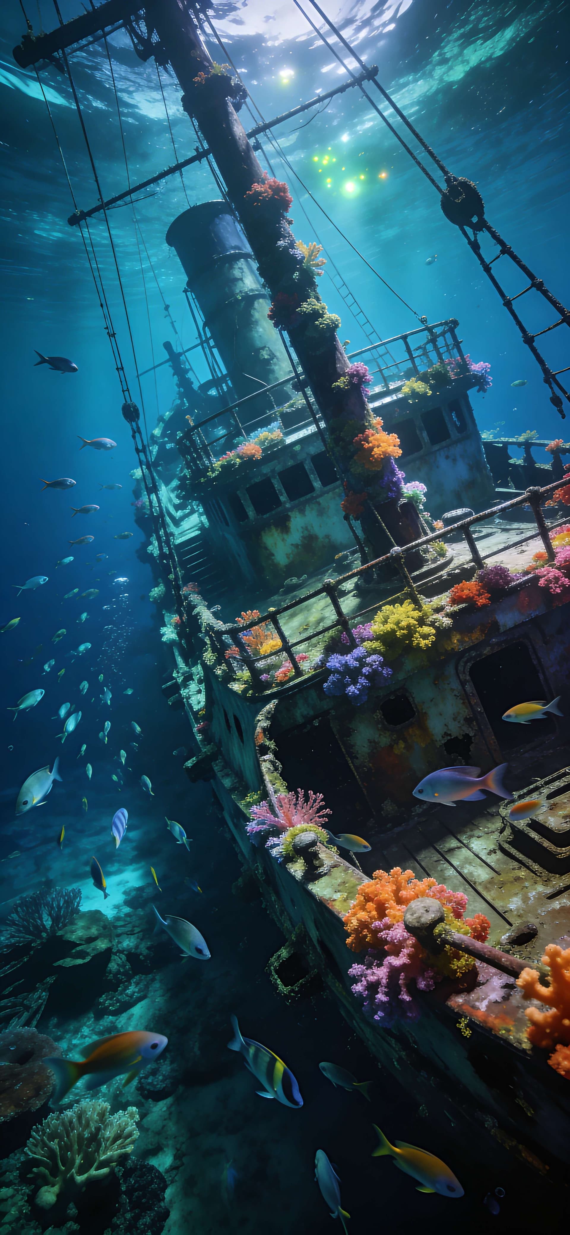 Sunken Ship Reef - free phone wallpaper