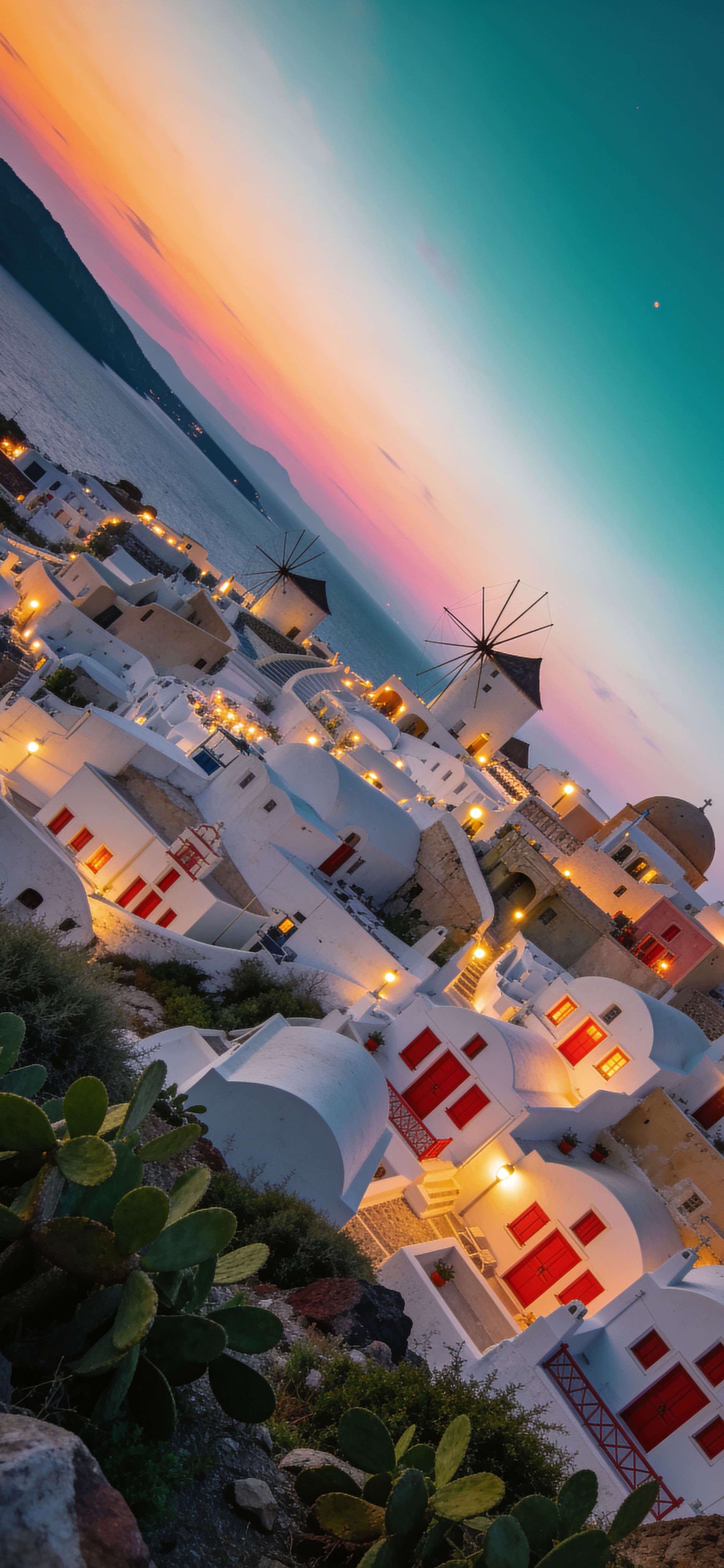 Santorini Sunset Glow - free phone wallpaper