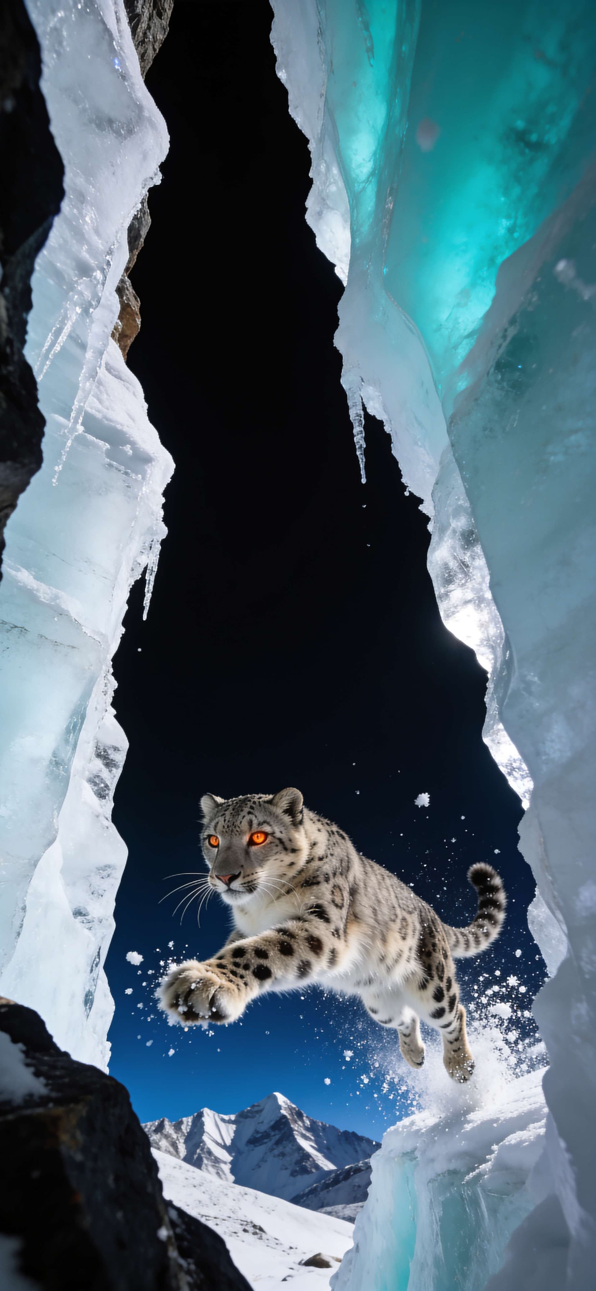 Leaping Snow Leopard - Pro phone wallpaper