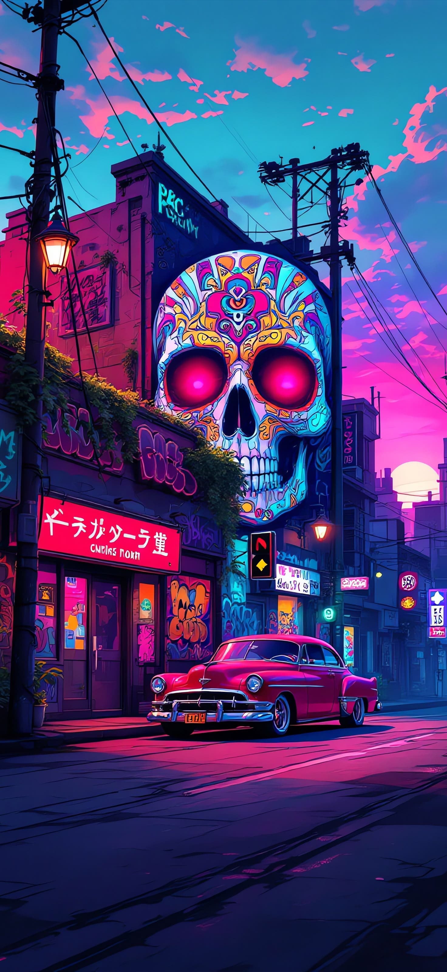 Neon Skull District 3 - Pro phone wallpaper
