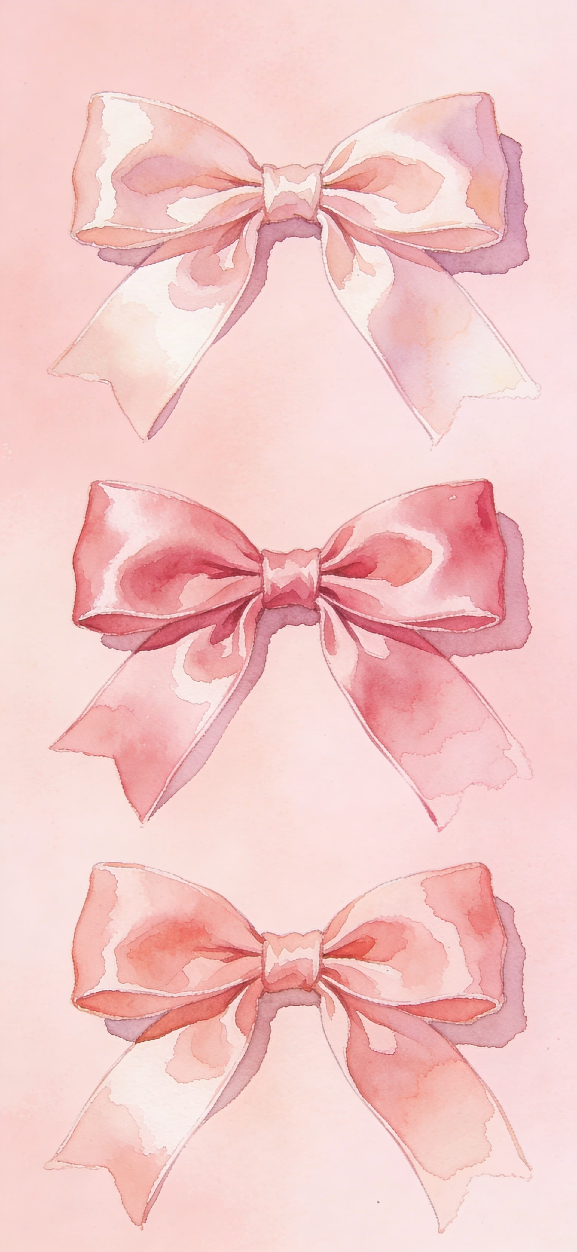 Watercolor Pink Bows - free phone wallpaper
