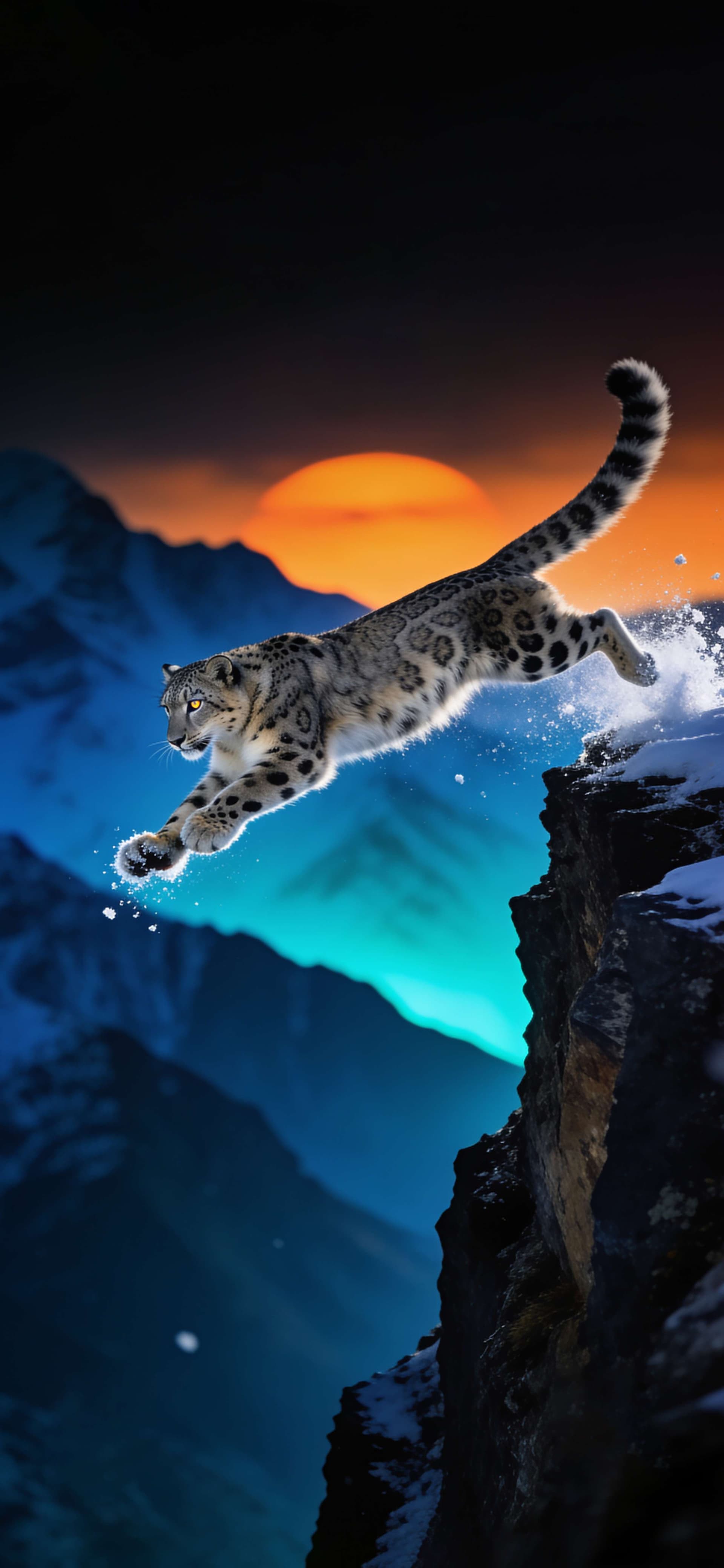 Leaping Mountain Leopard - Pro phone wallpaper