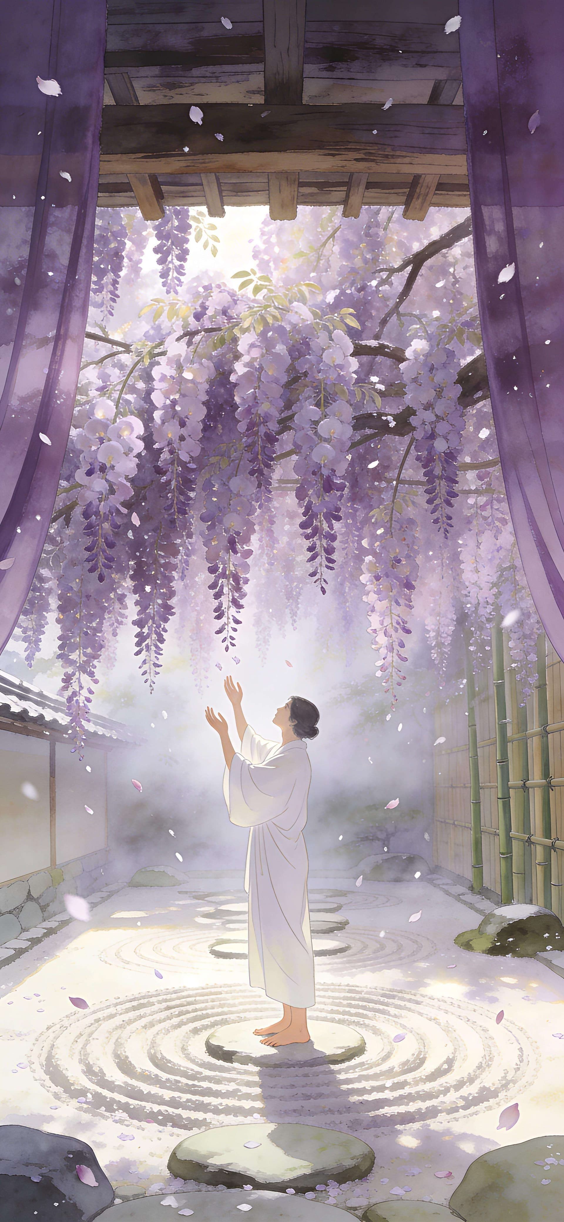 Wisteria Zen Garden - free phone wallpaper