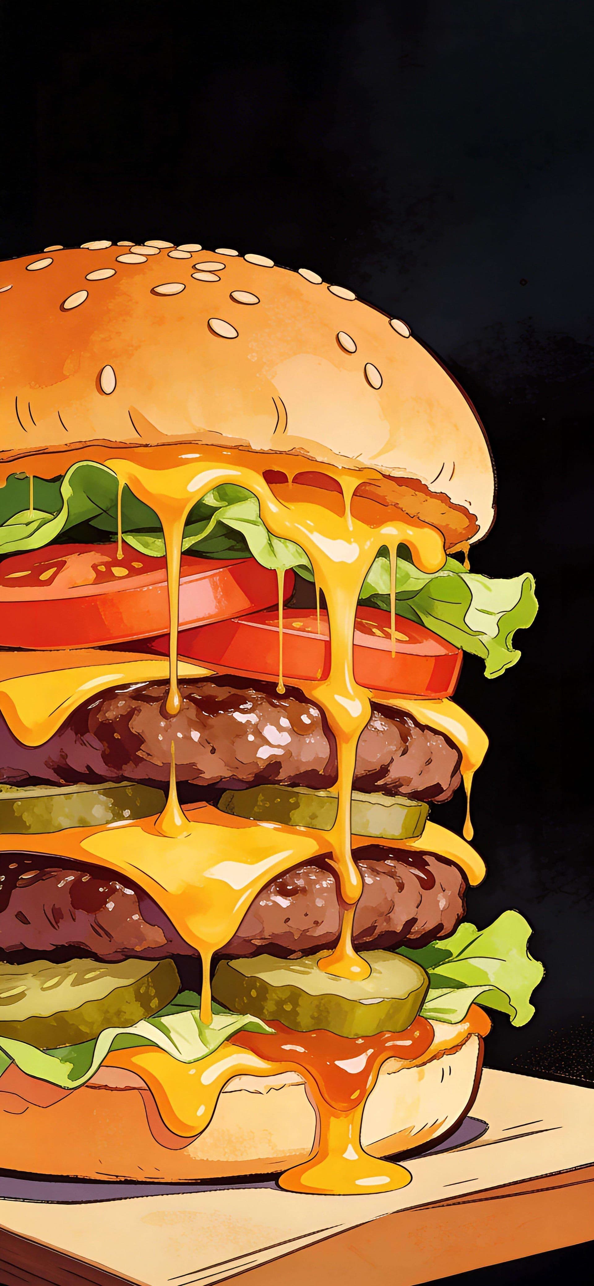 Cheesy Burger Delight - free phone wallpaper