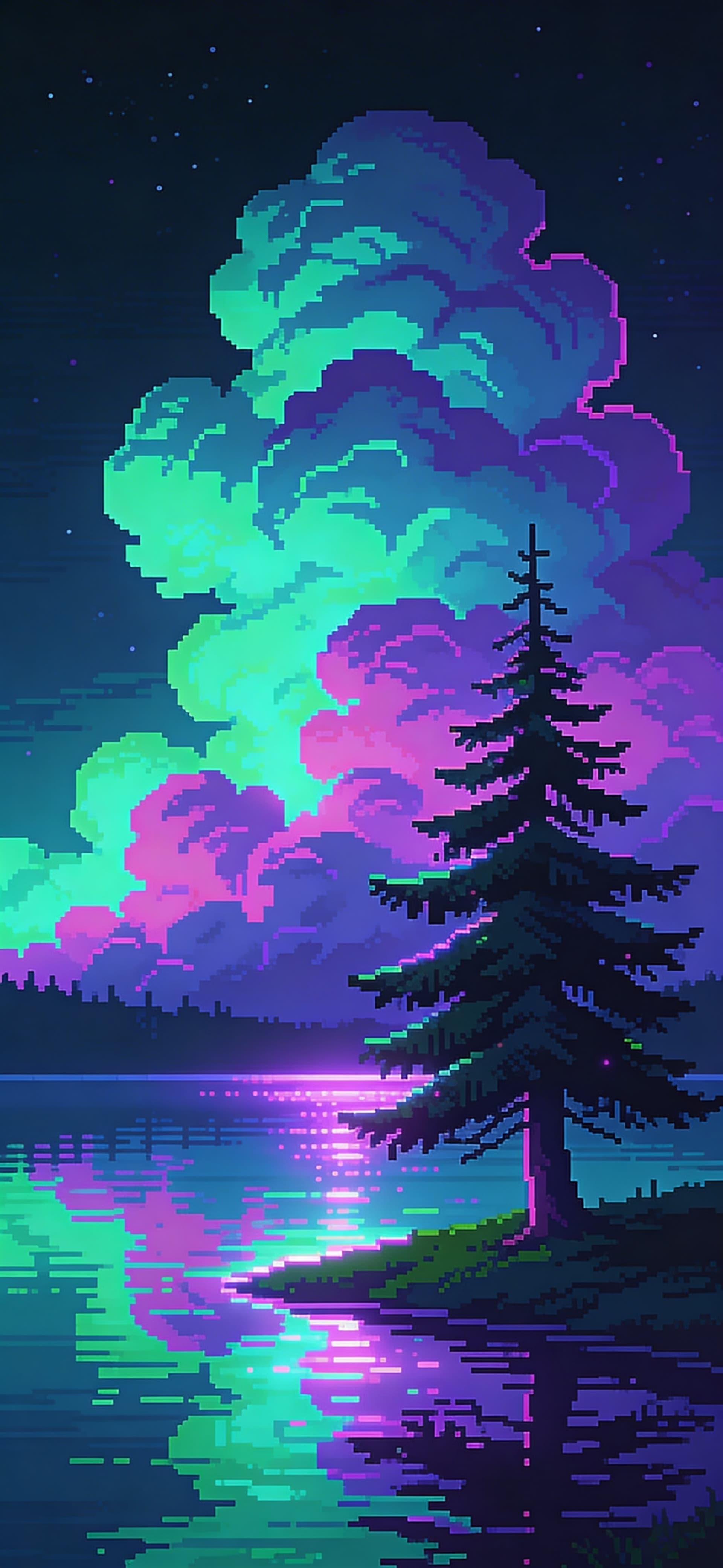 Pixelated Lake Reflection - Pro phone wallpaper