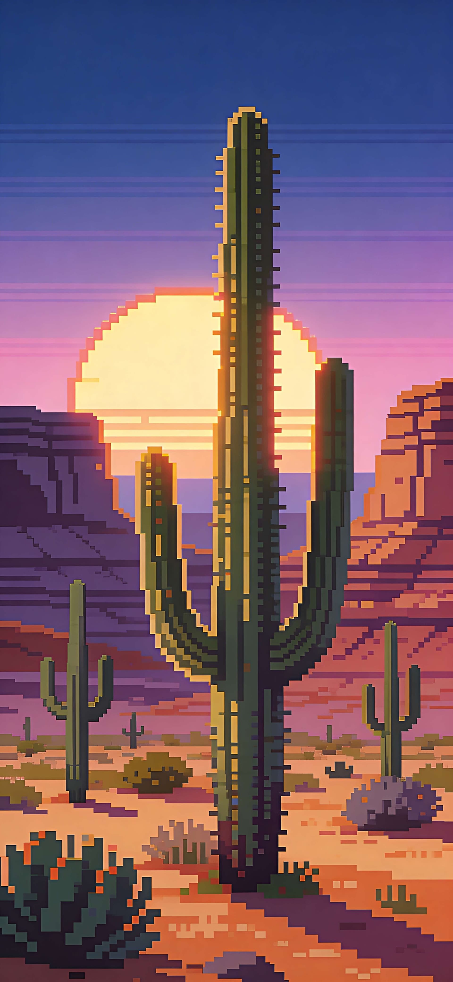 Pixel Desert Sunset - free phone wallpaper