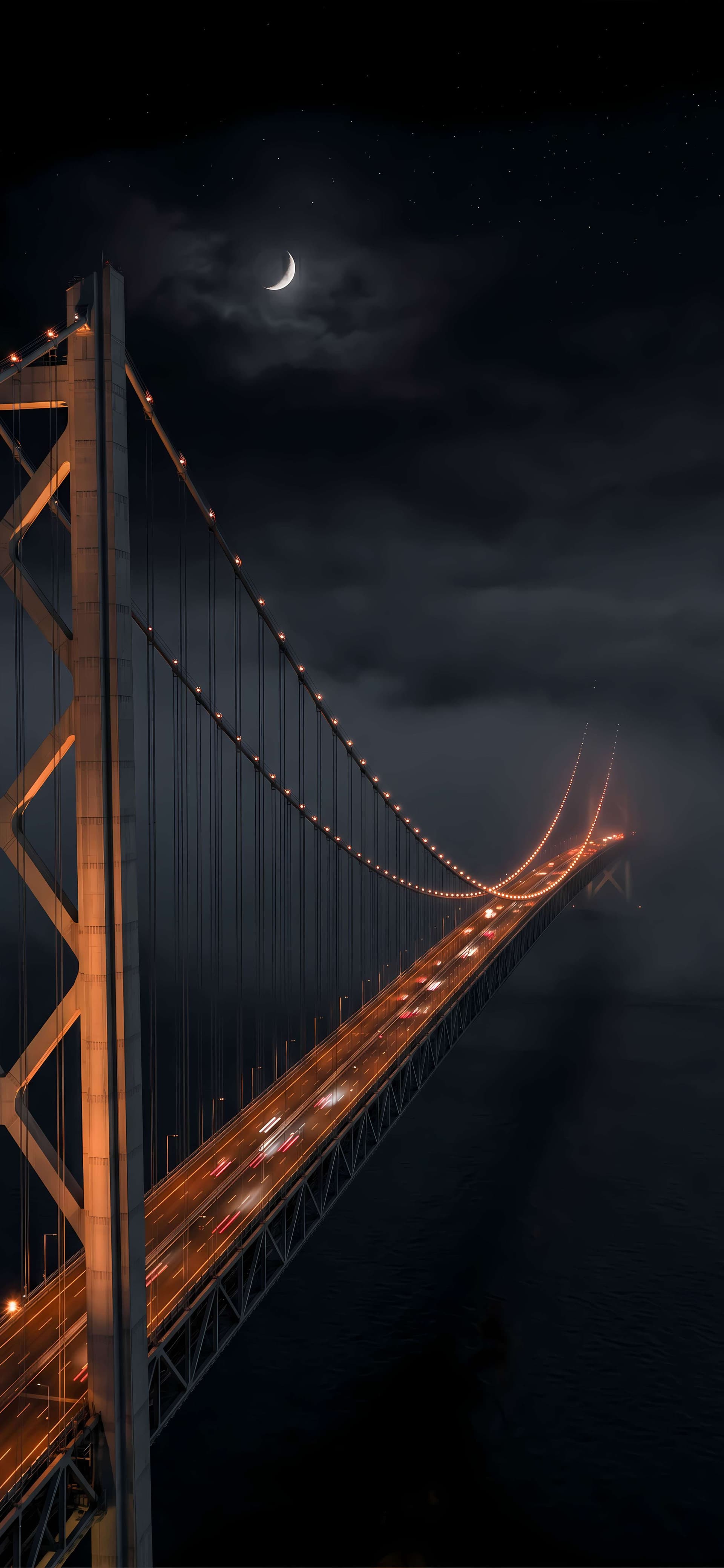 Moonlit Bridge Crossing - Pro phone wallpaper