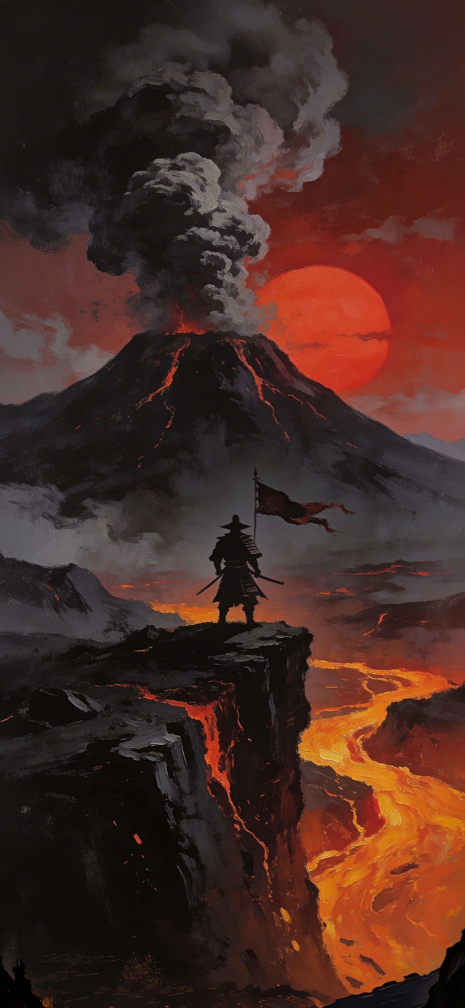 Volcanic Samurai Stand - free phone wallpaper