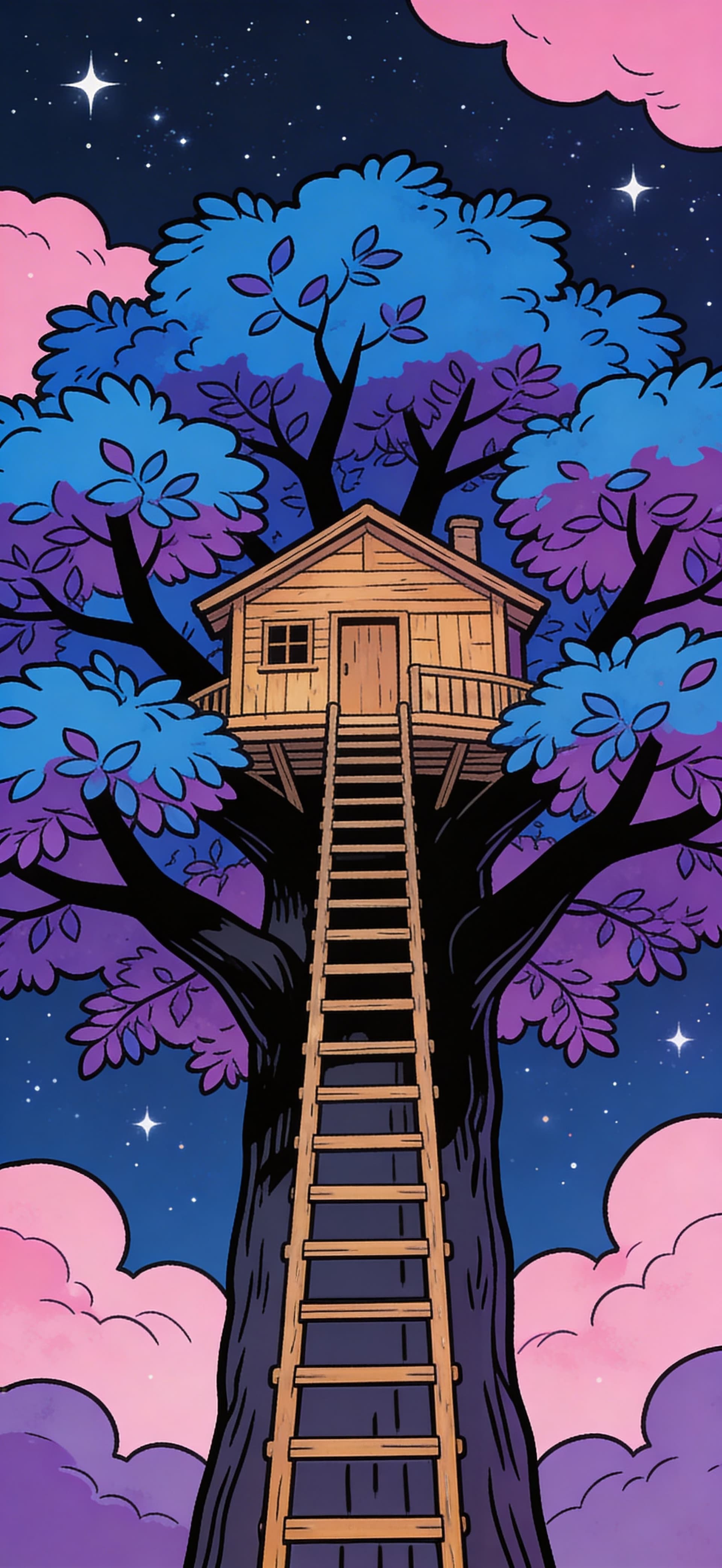 Treehouse Starry Night - Pro phone wallpaper