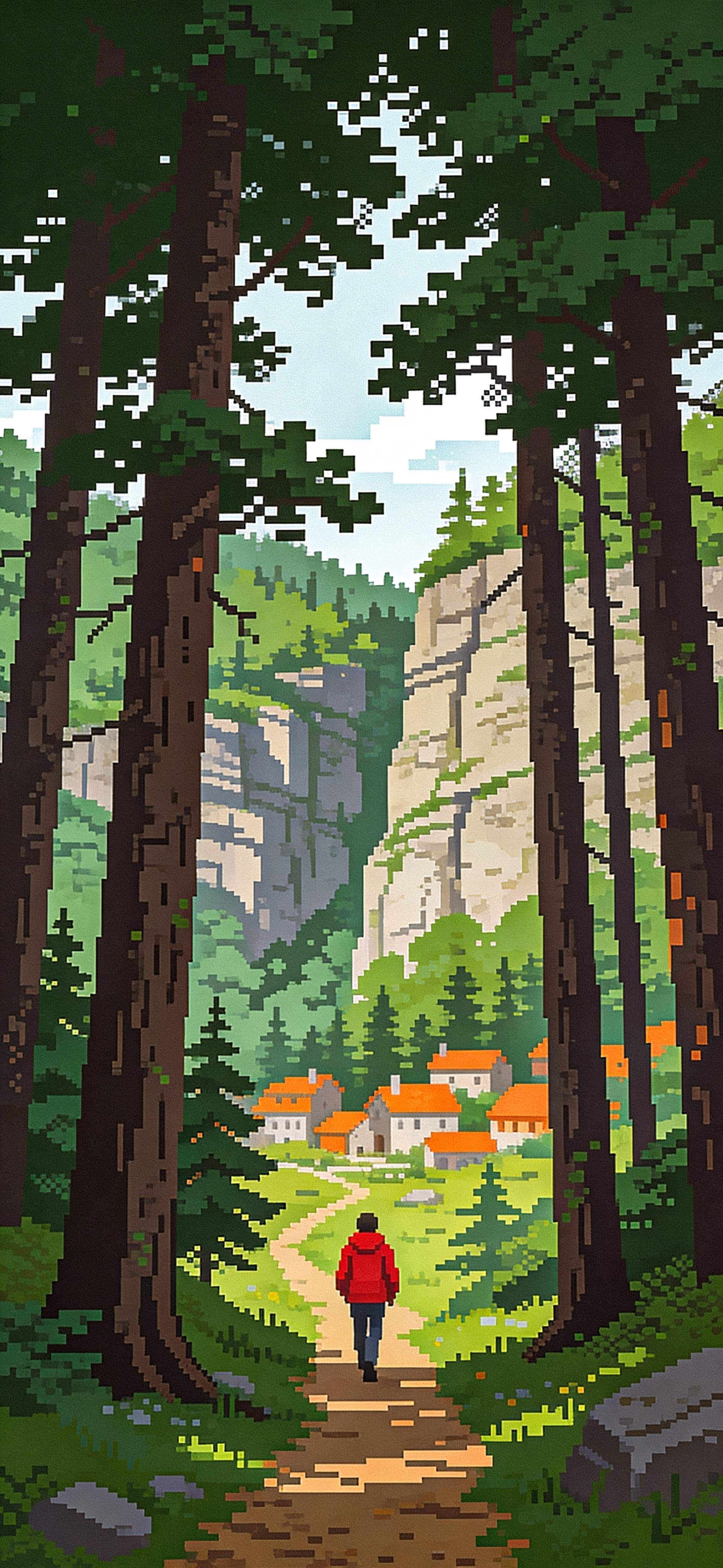 Pixelated Forest Path - Pro phone wallpaper