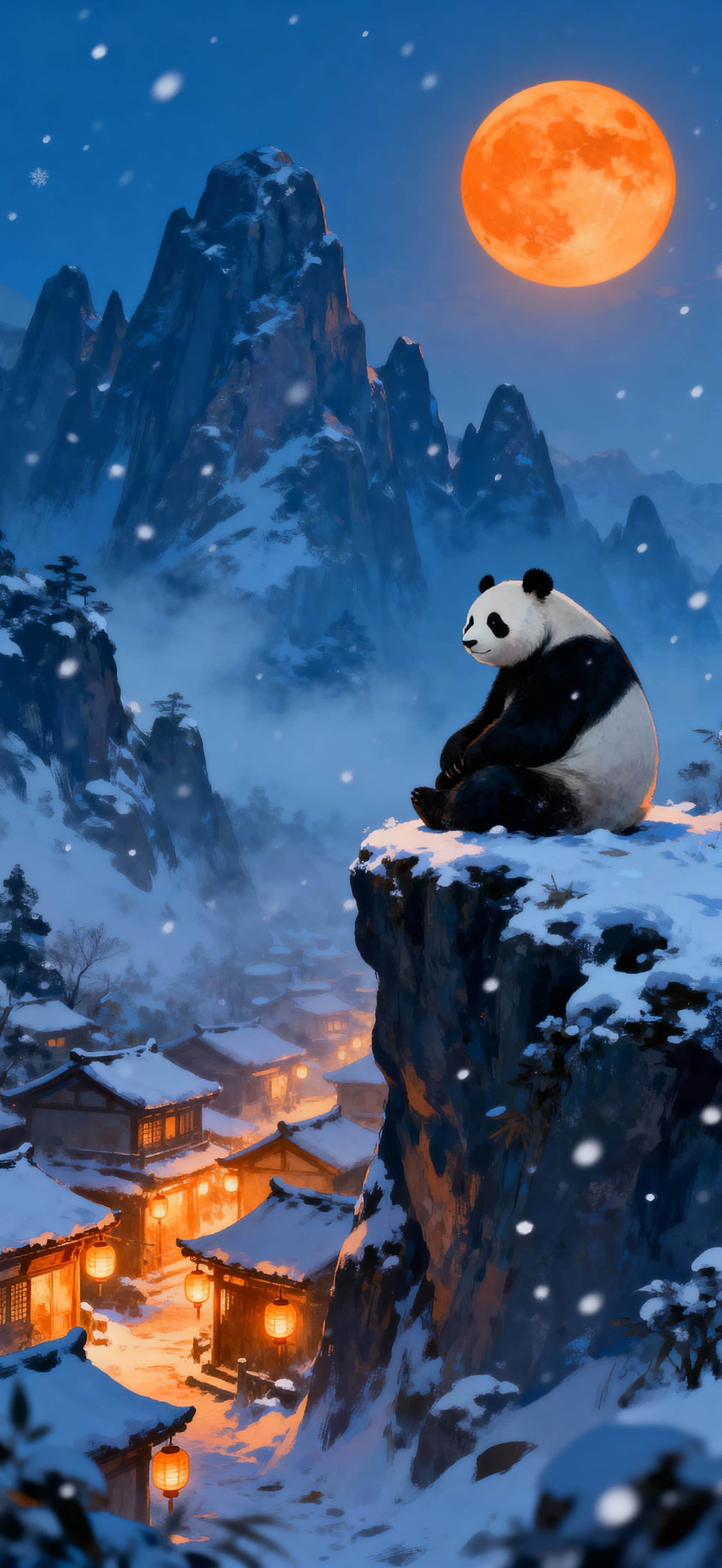 Panda snowfall 3 - free phone wallpaper
