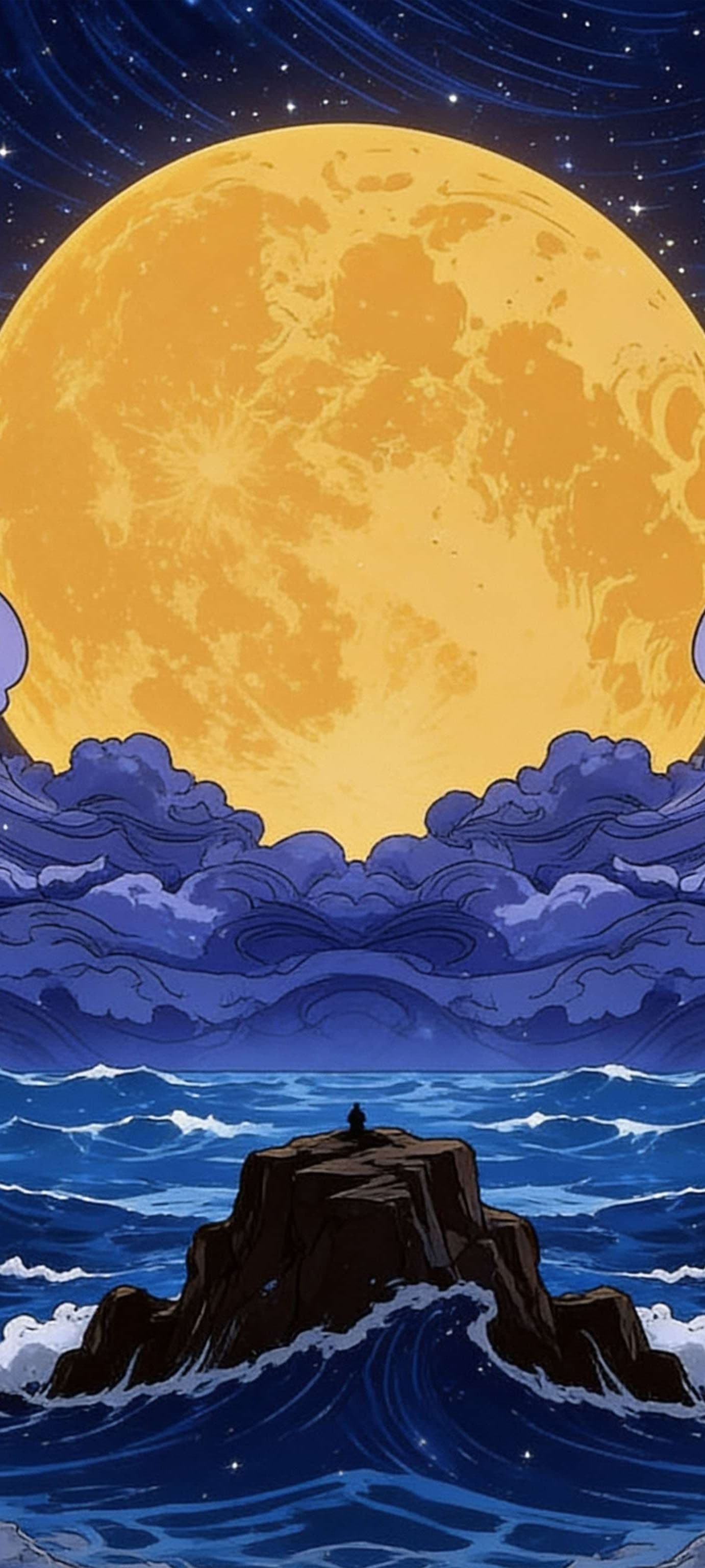 Full Moon Sea Wave - Pro phone wallpaper