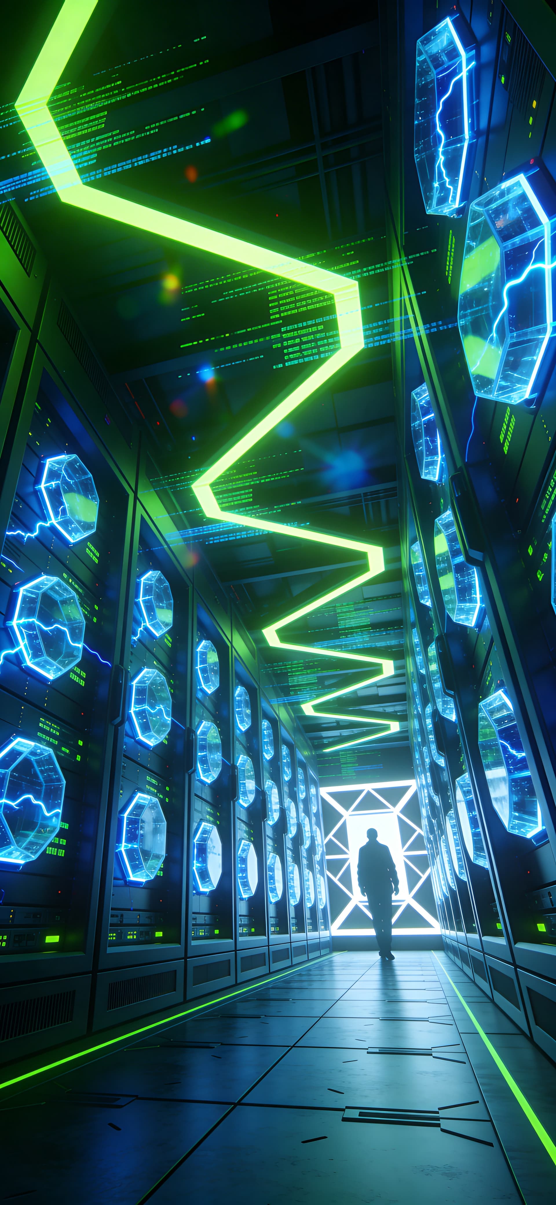 Neon Server Room - Pro phone wallpaper