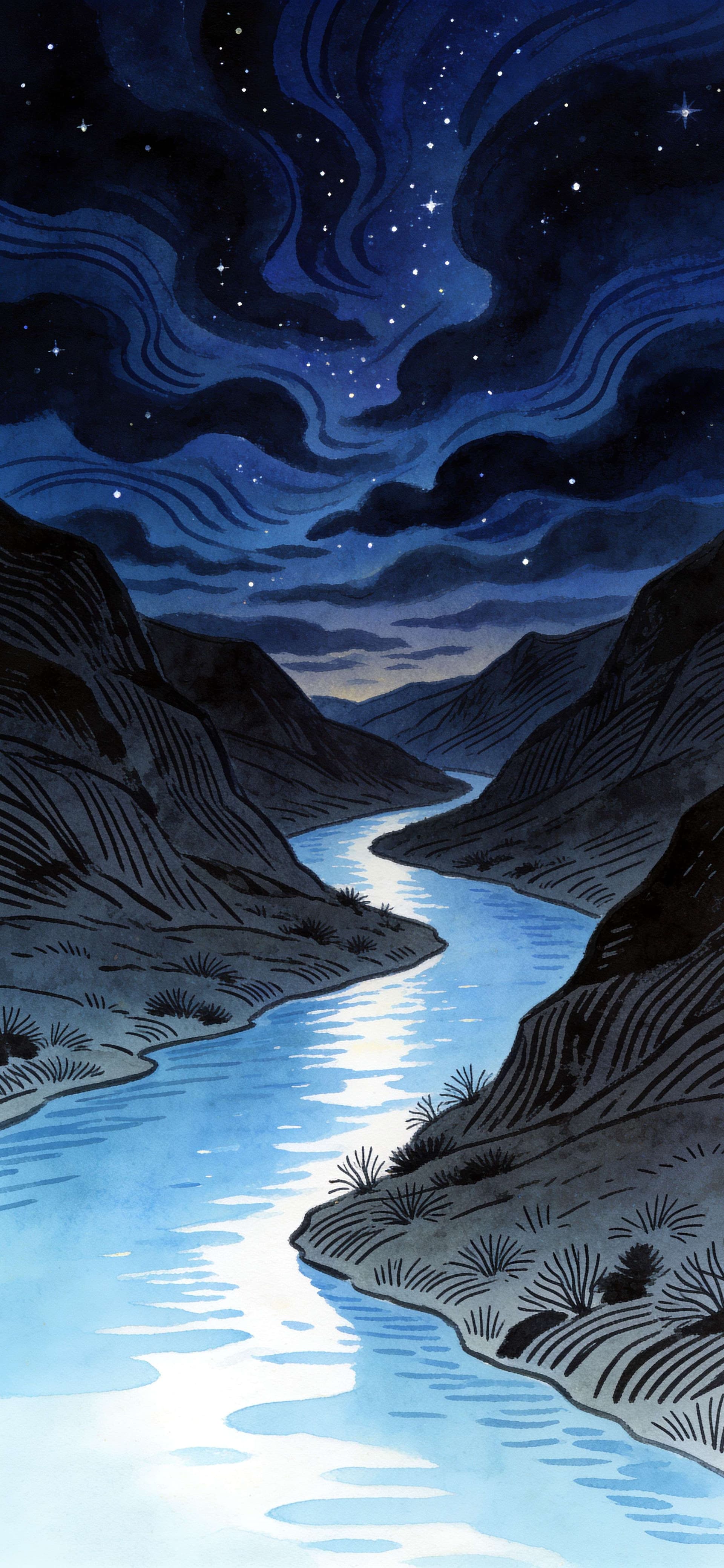 Starlit River Flow - Pro phone wallpaper