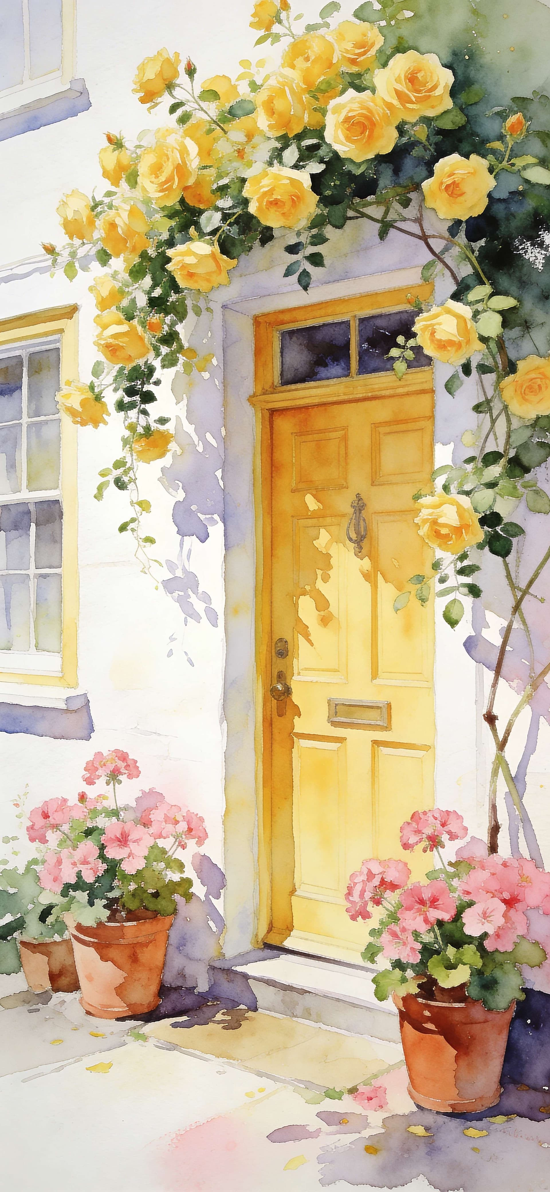 Yellow Floral Doorway - free phone wallpaper