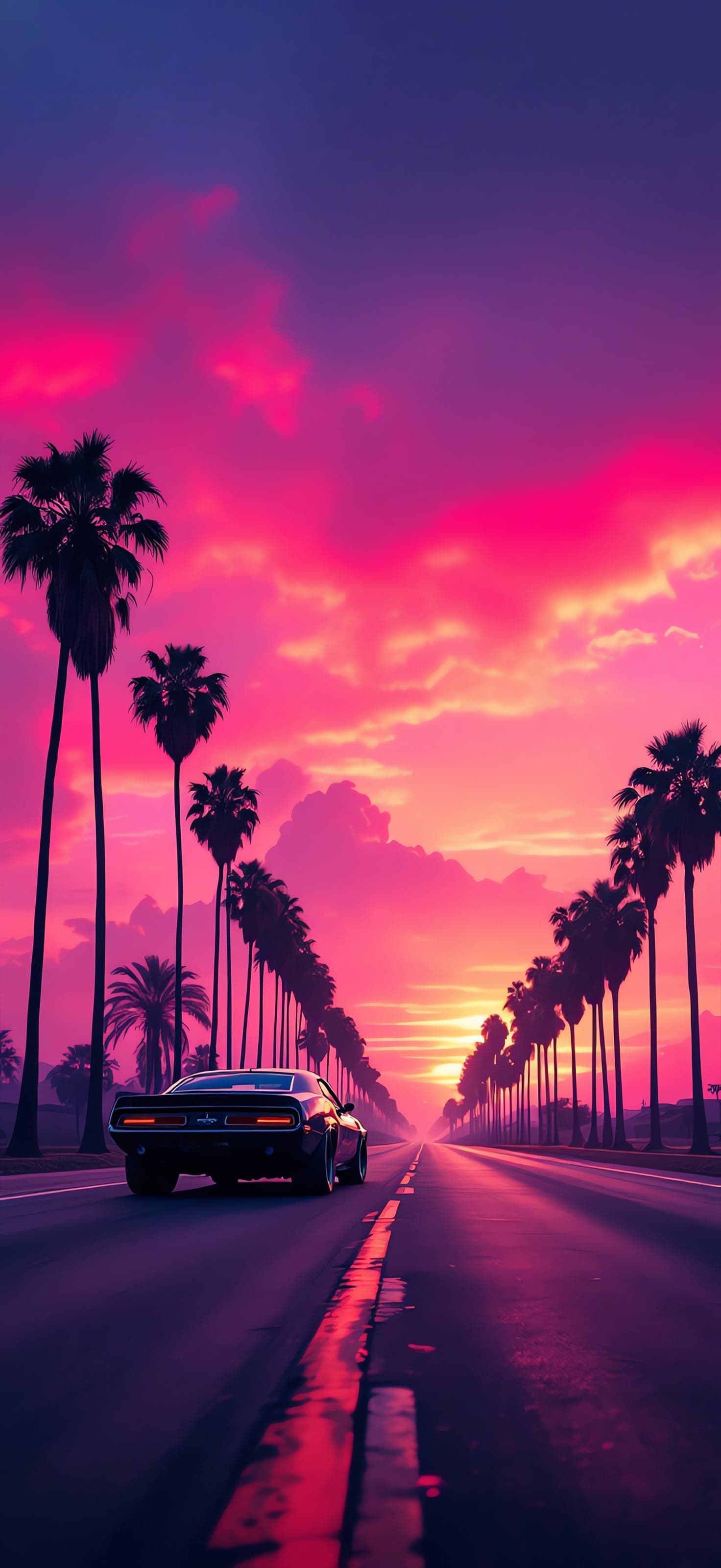 Retro Sunset Drive - free phone wallpaper
