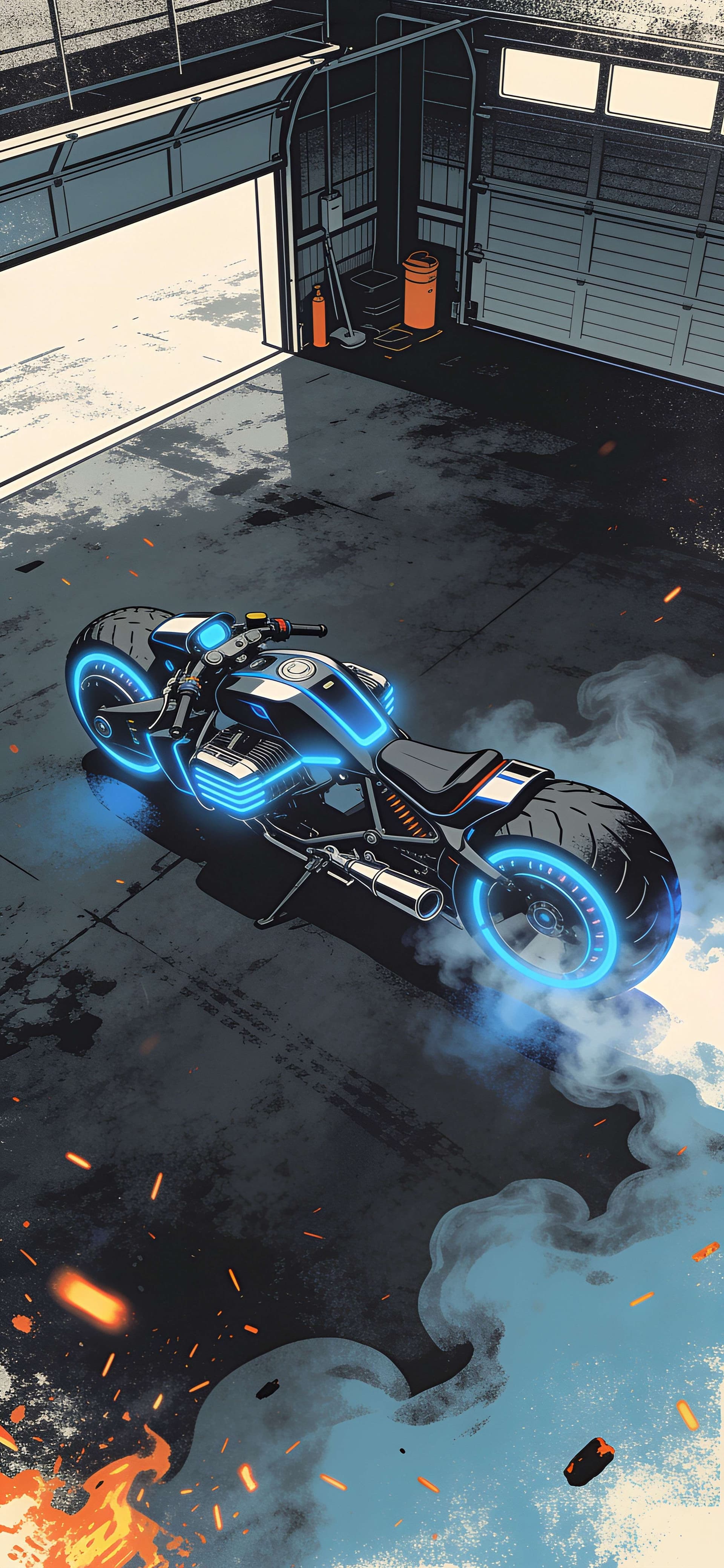 Cyberpunk Garage Rider - Pro phone wallpaper