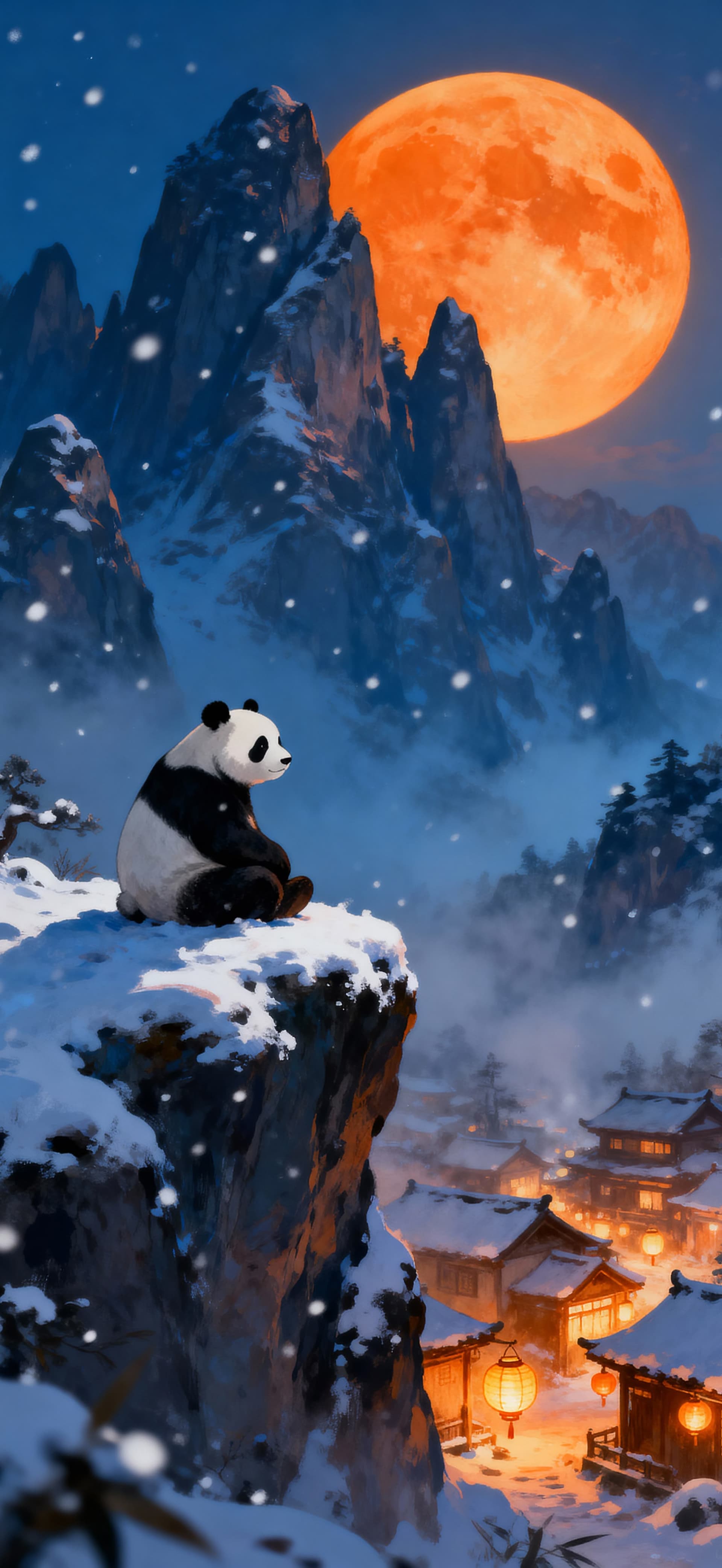 Panda snowfall 1 - free phone wallpaper