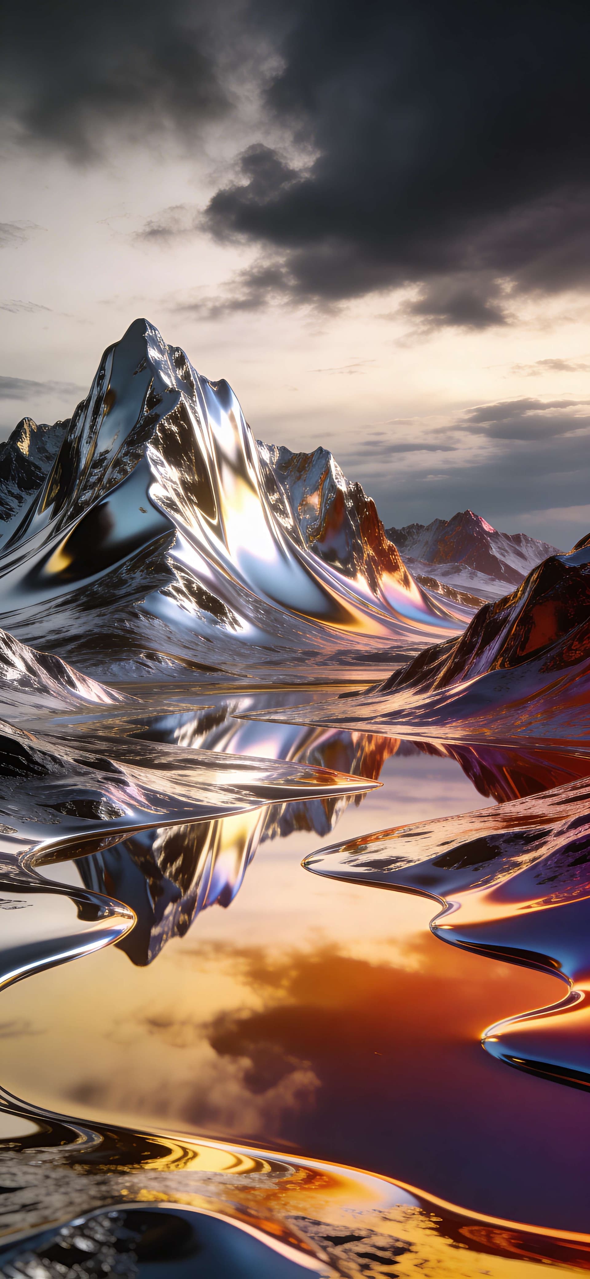 Metallic Mountainscape Reflection - Pro phone wallpaper