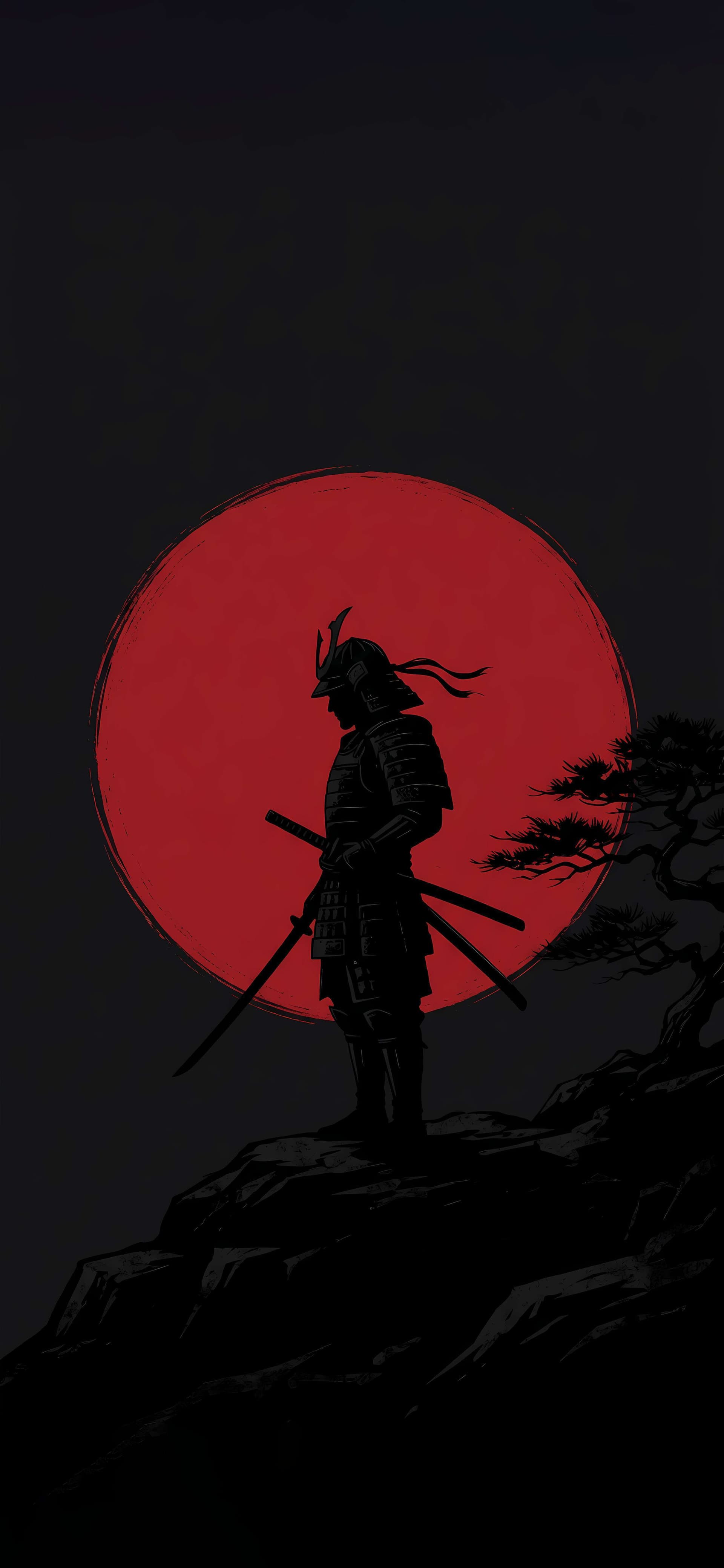 Samurai Red Sun - free phone wallpaper