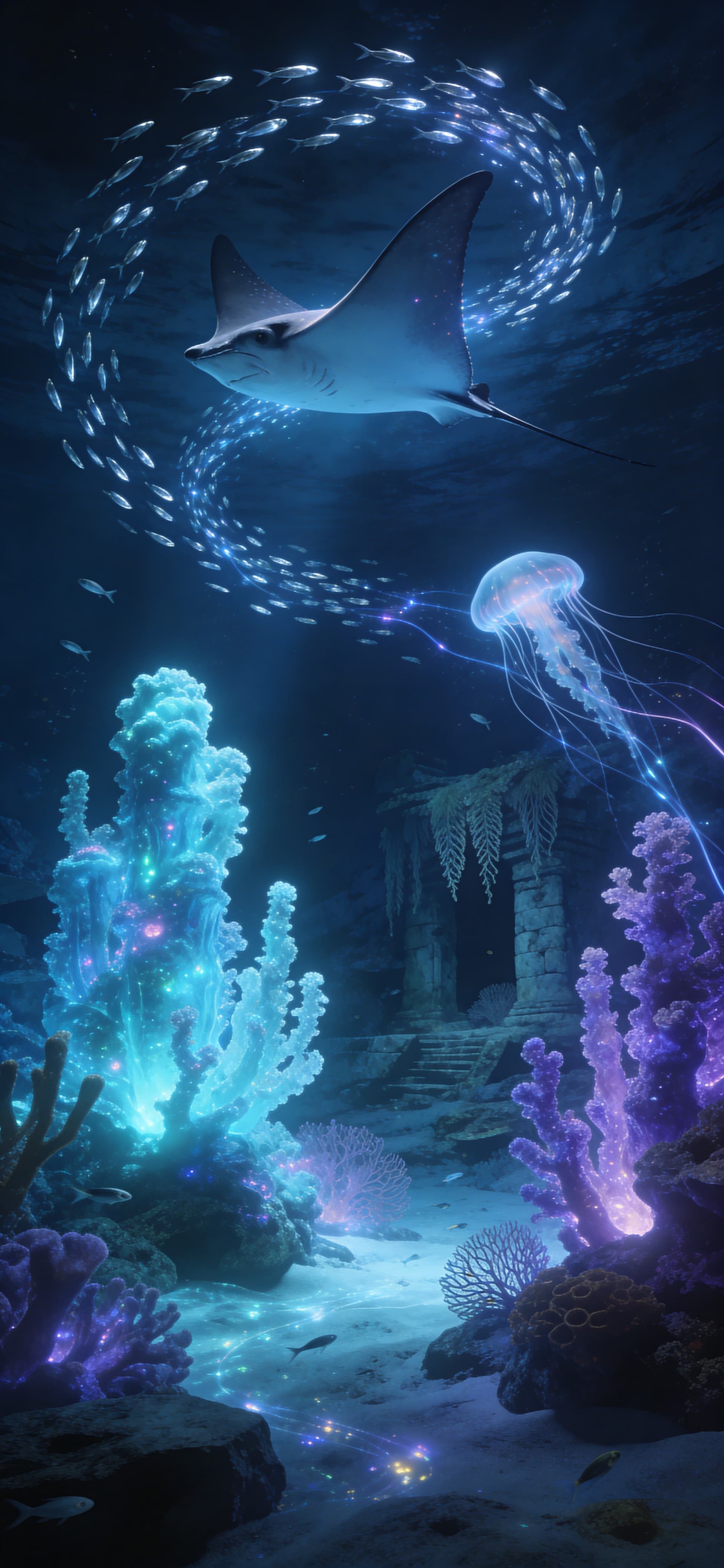 Underwater Glowing Life - free phone wallpaper