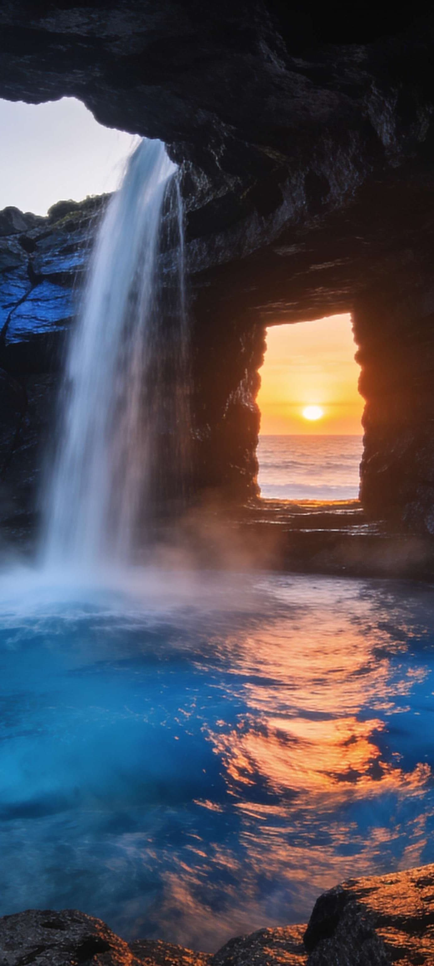 Hidden Cave Sunset - free phone wallpaper