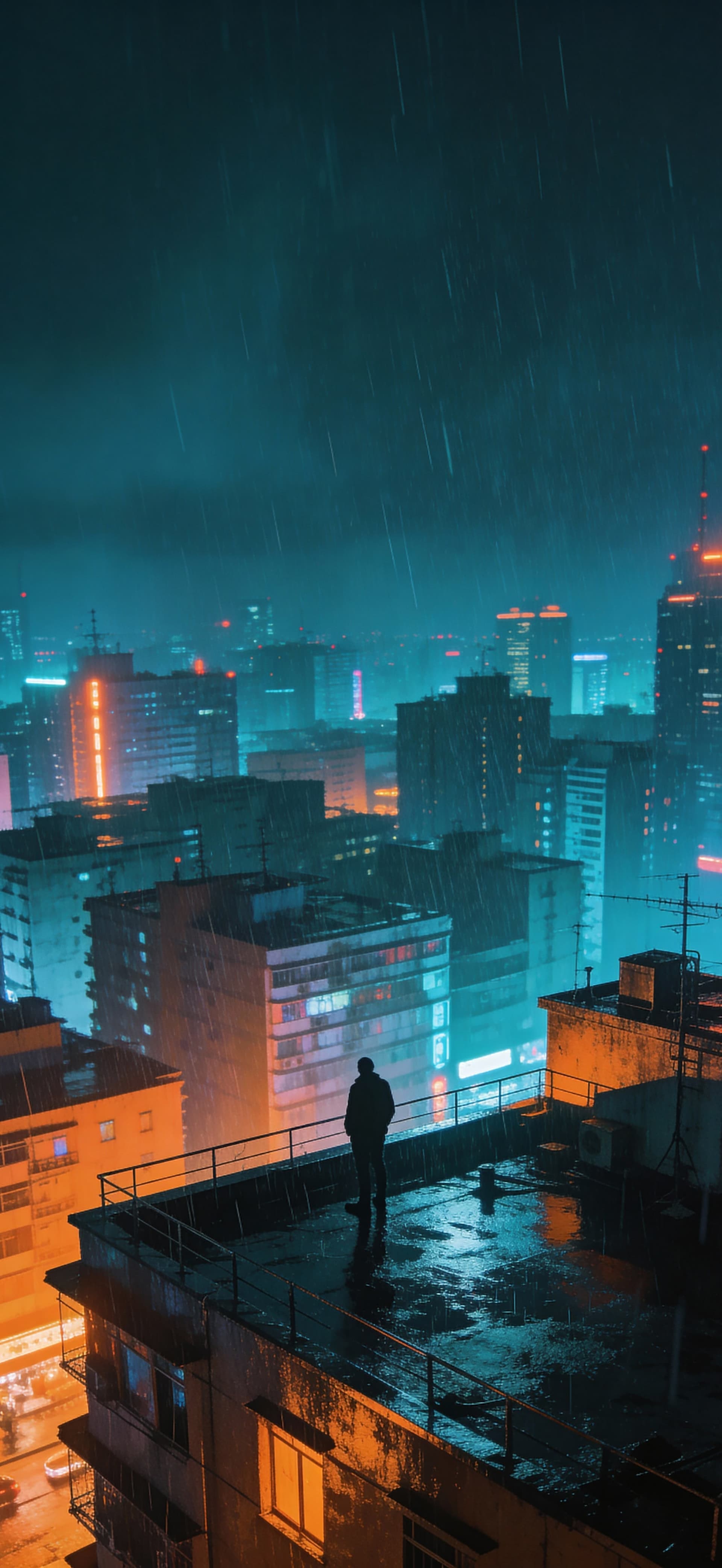 Cyberpunk Rain Night 3 - free phone wallpaper