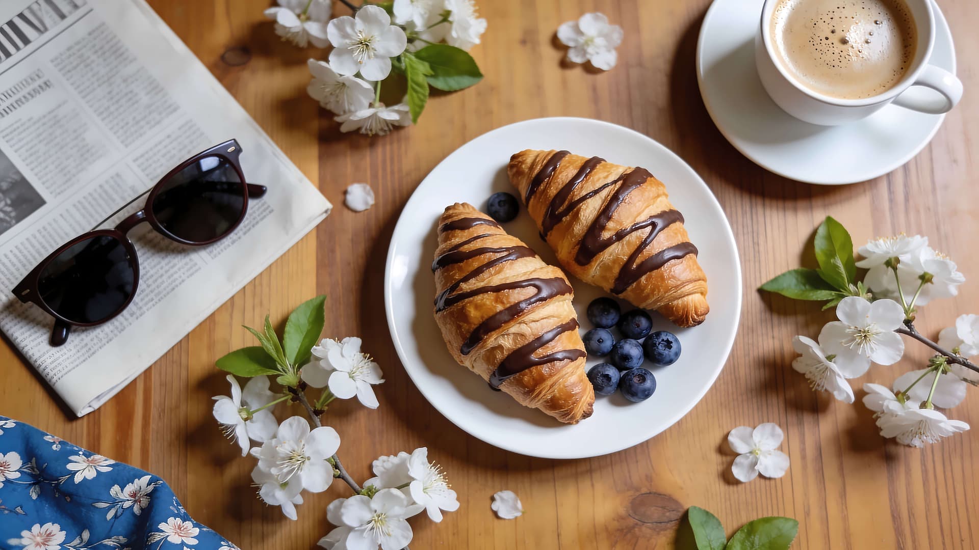 Morning Coffee and Croissants - free desktop wallpaper