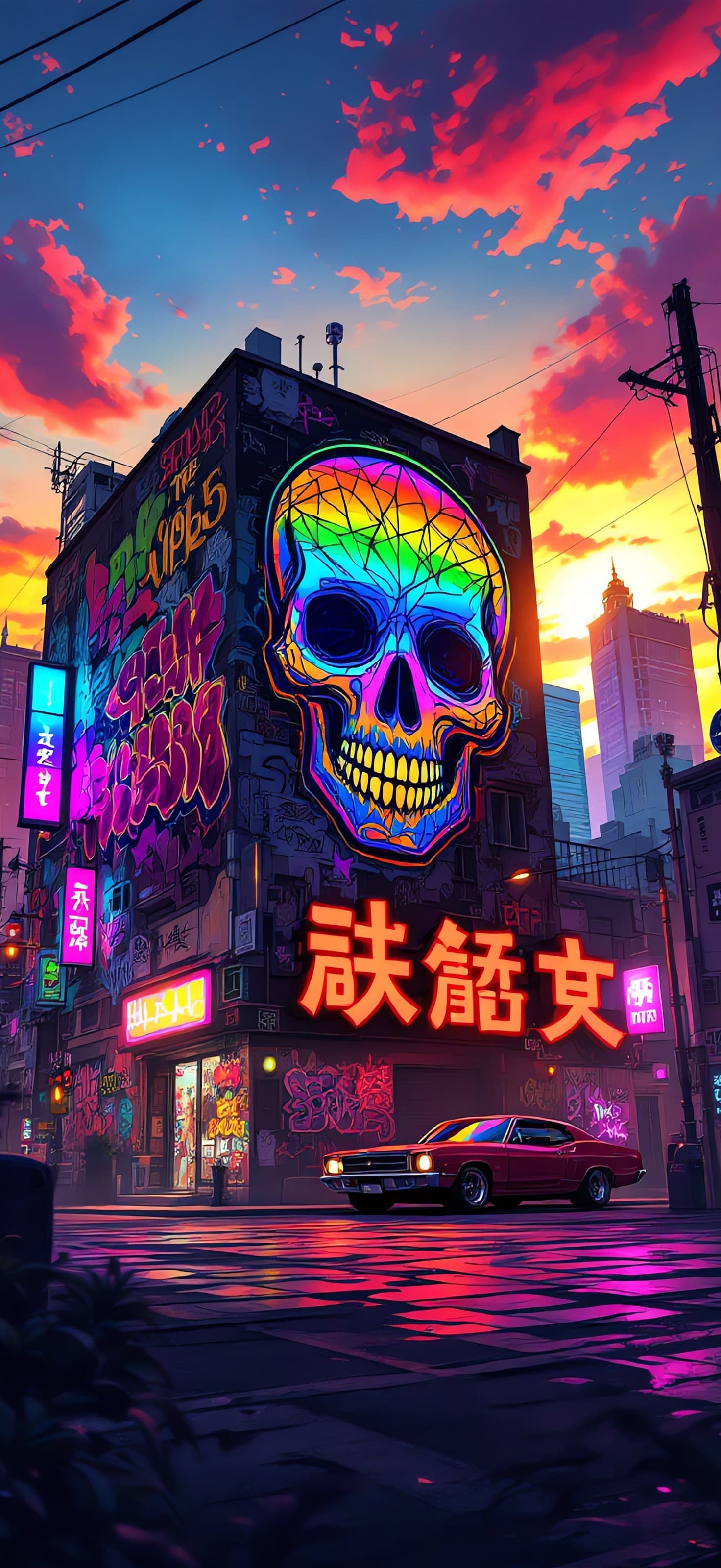 Neon Skull District 1 - Pro phone wallpaper
