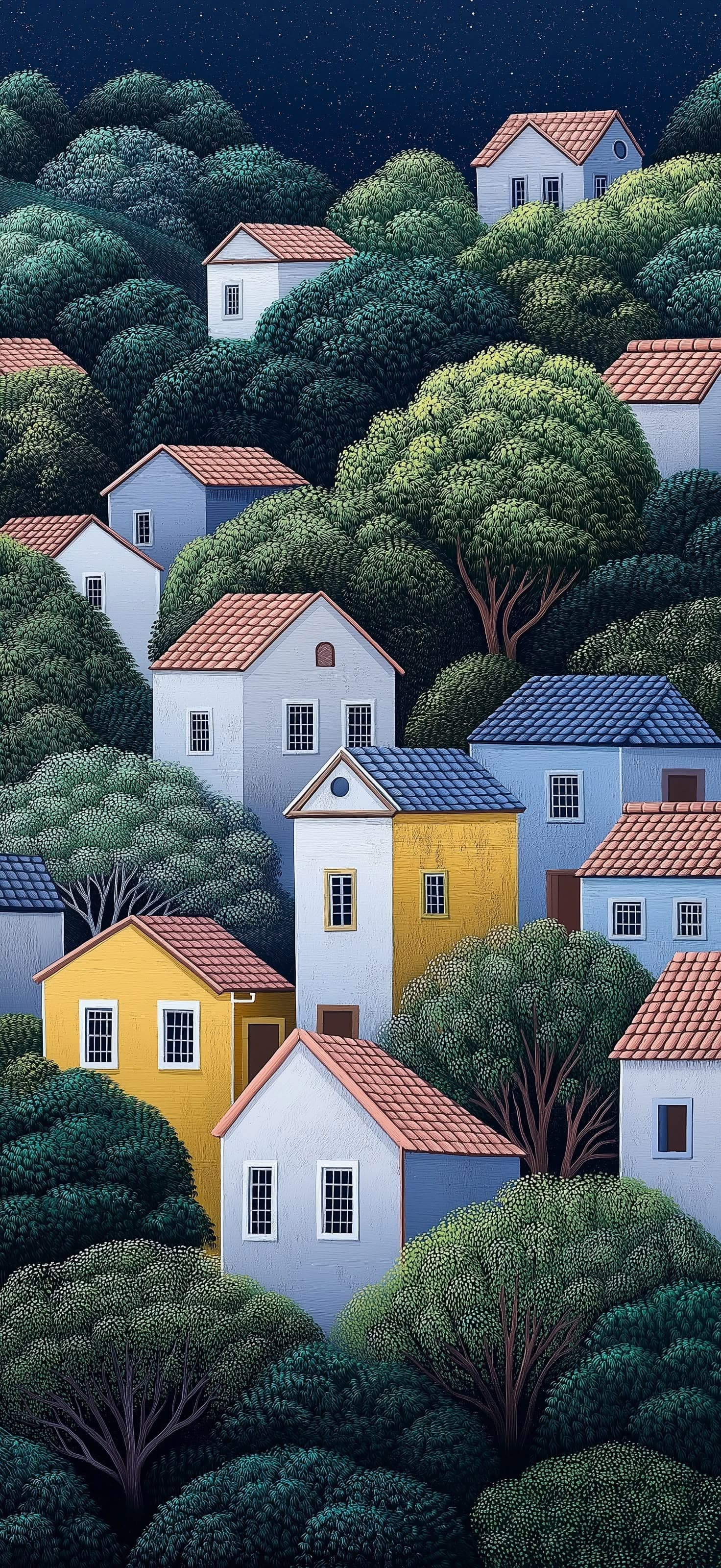 Moonlit Hilltop Village 2 - Pro phone wallpaper