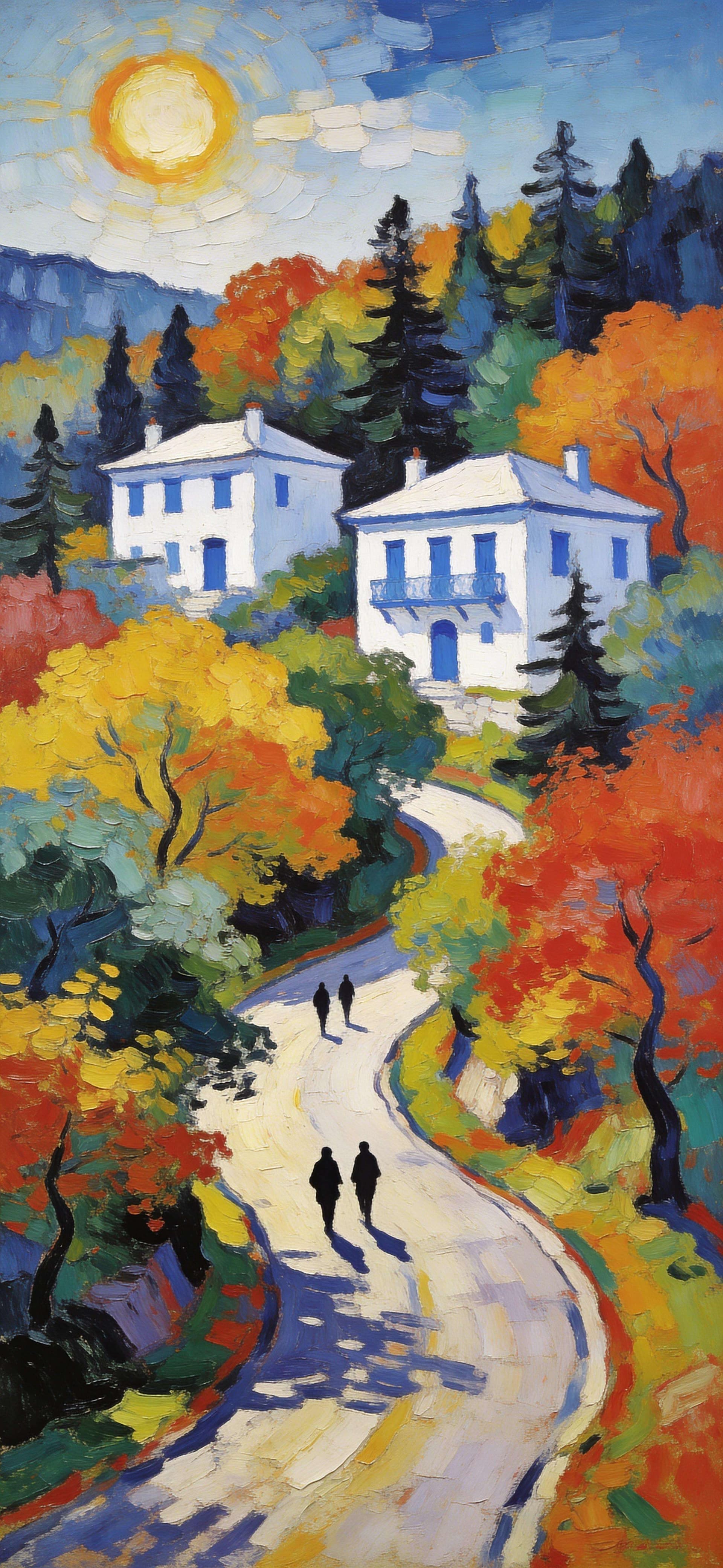 Autumn Road Houses - free phone wallpaper