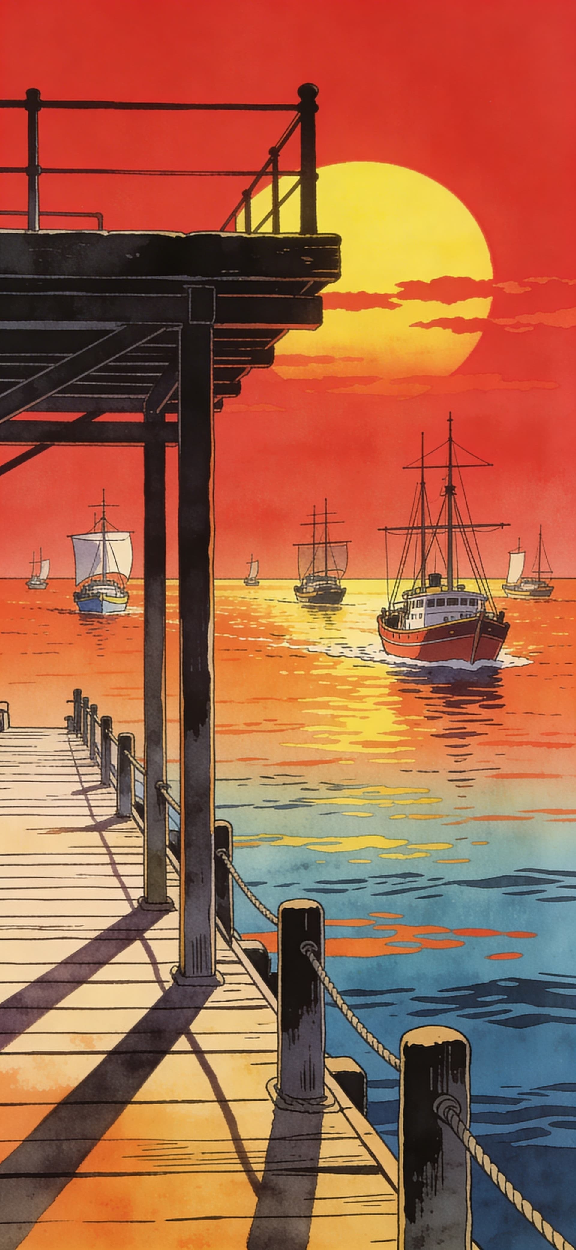 Sunset Sailing Ships - Pro phone wallpaper
