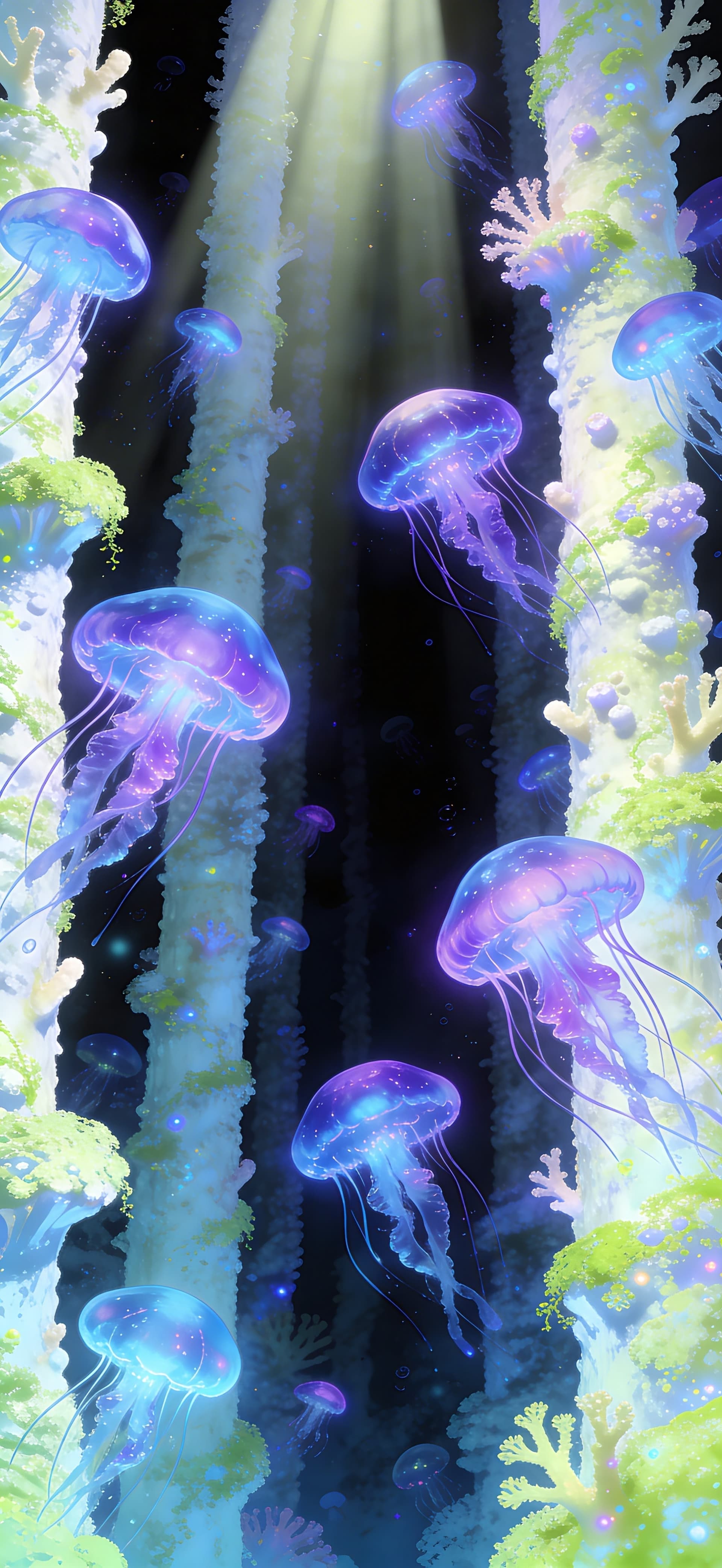 Glowing Jellyfish Depths - Pro phone wallpaper