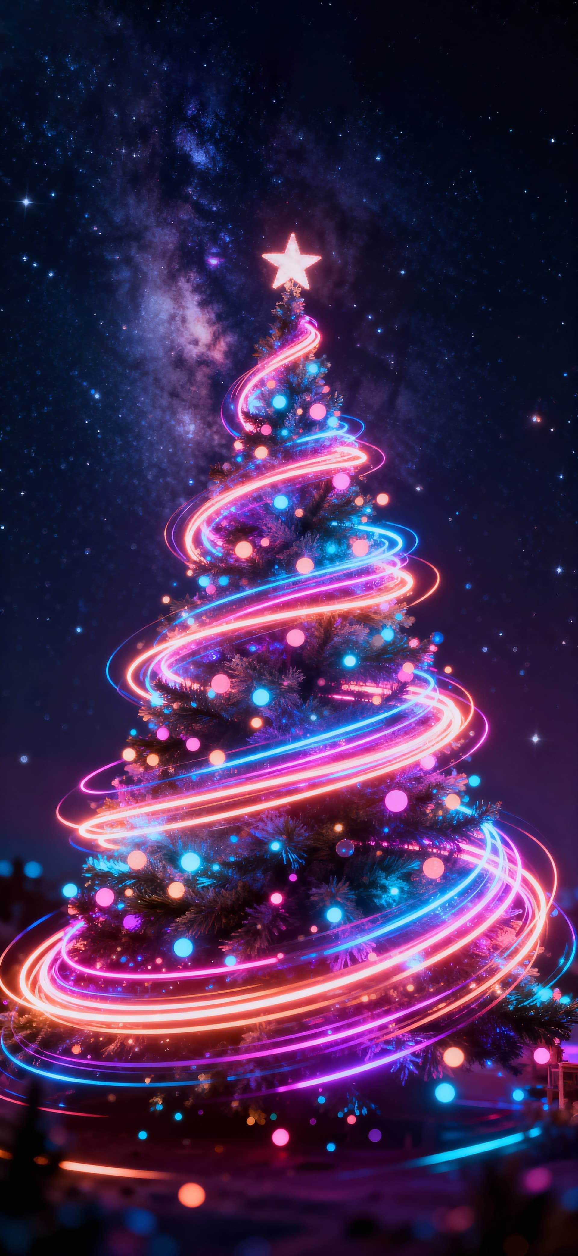 Magical Christmas tree under stars 1 - free phone wallpaper