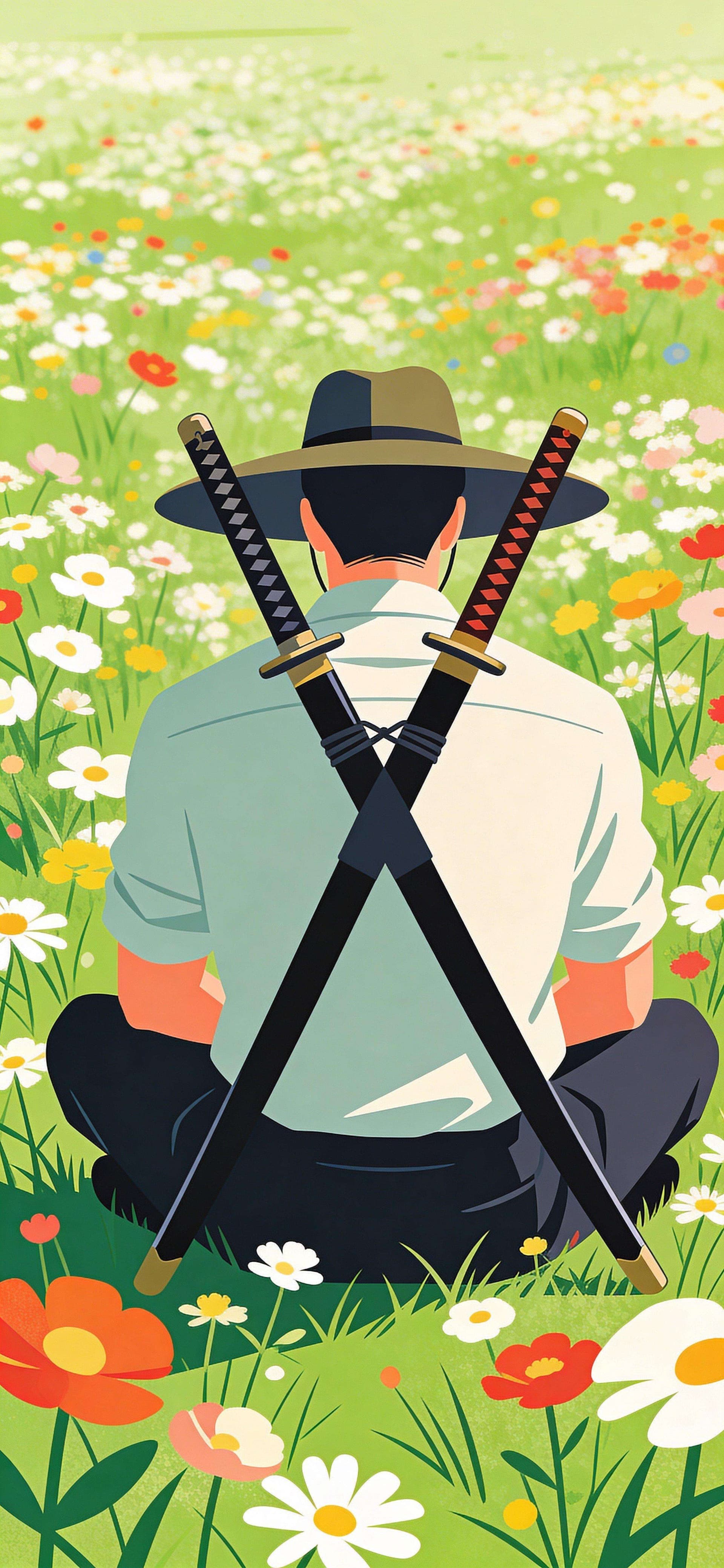 Samurai Flower Field - Pro phone wallpaper