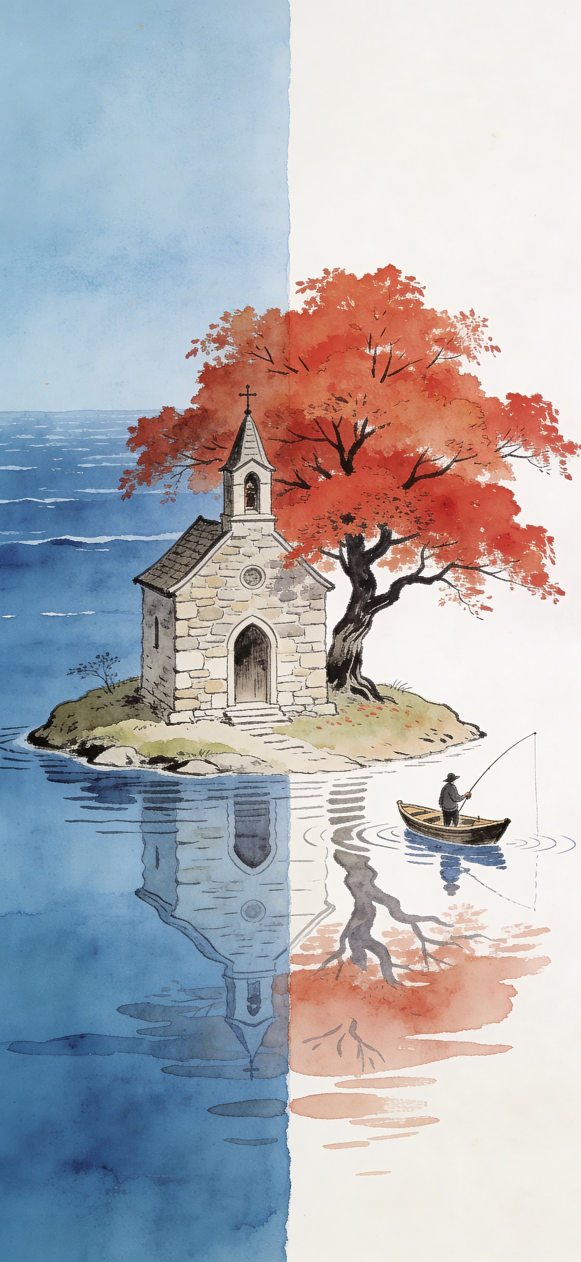 Island Chapel Reflection - free phone wallpaper