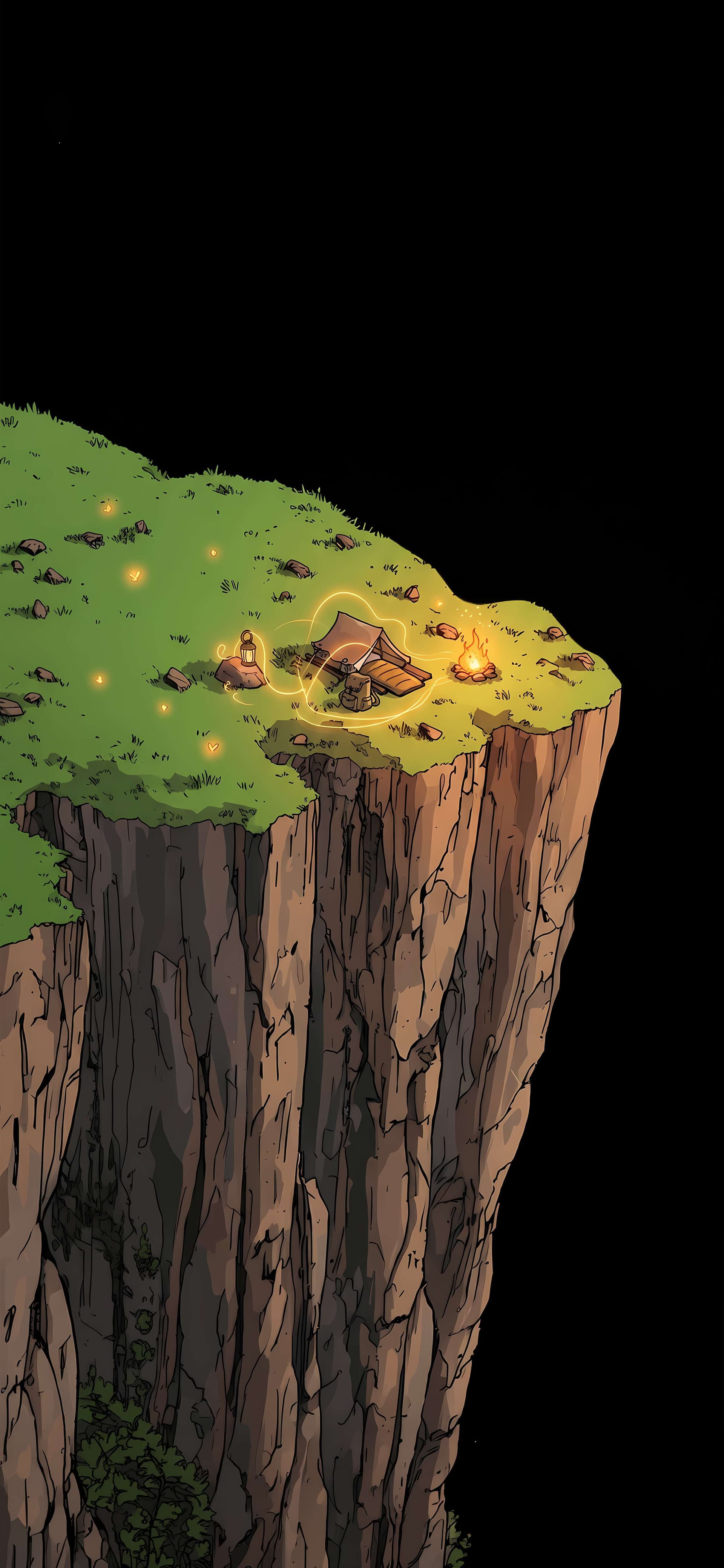 Cliffside Campfire Glow - free phone wallpaper