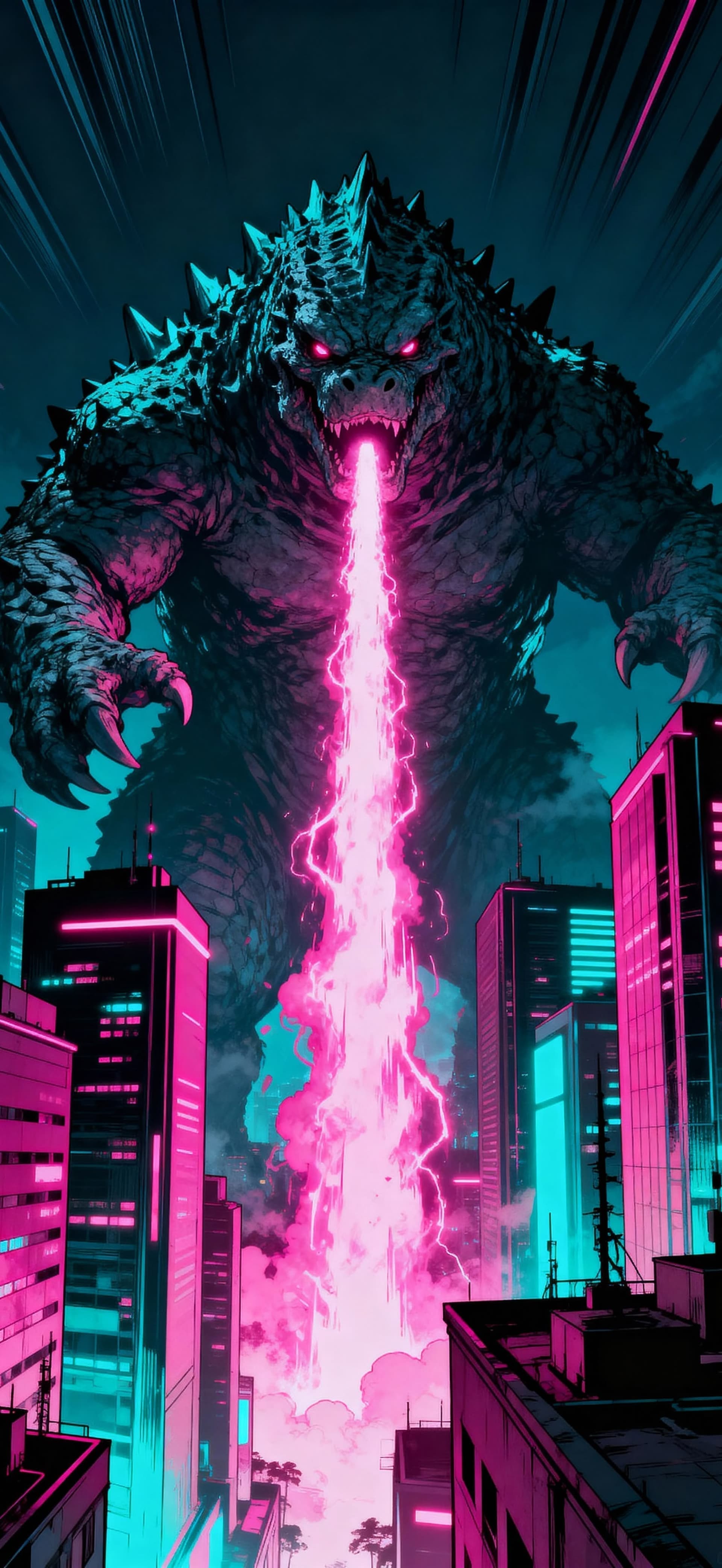 Neon Kaiju Rampage 2 - free phone wallpaper