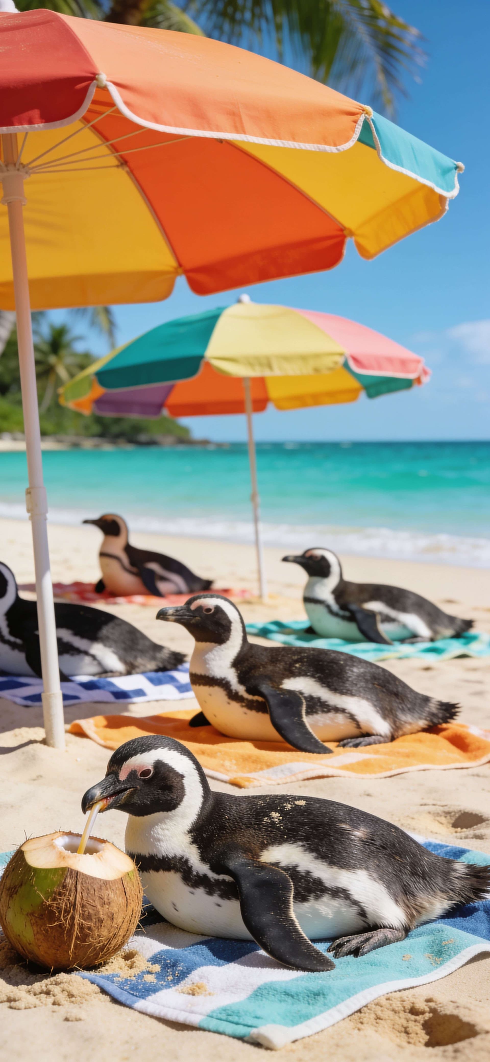 Tropical Penguin Paradise - Pro phone wallpaper