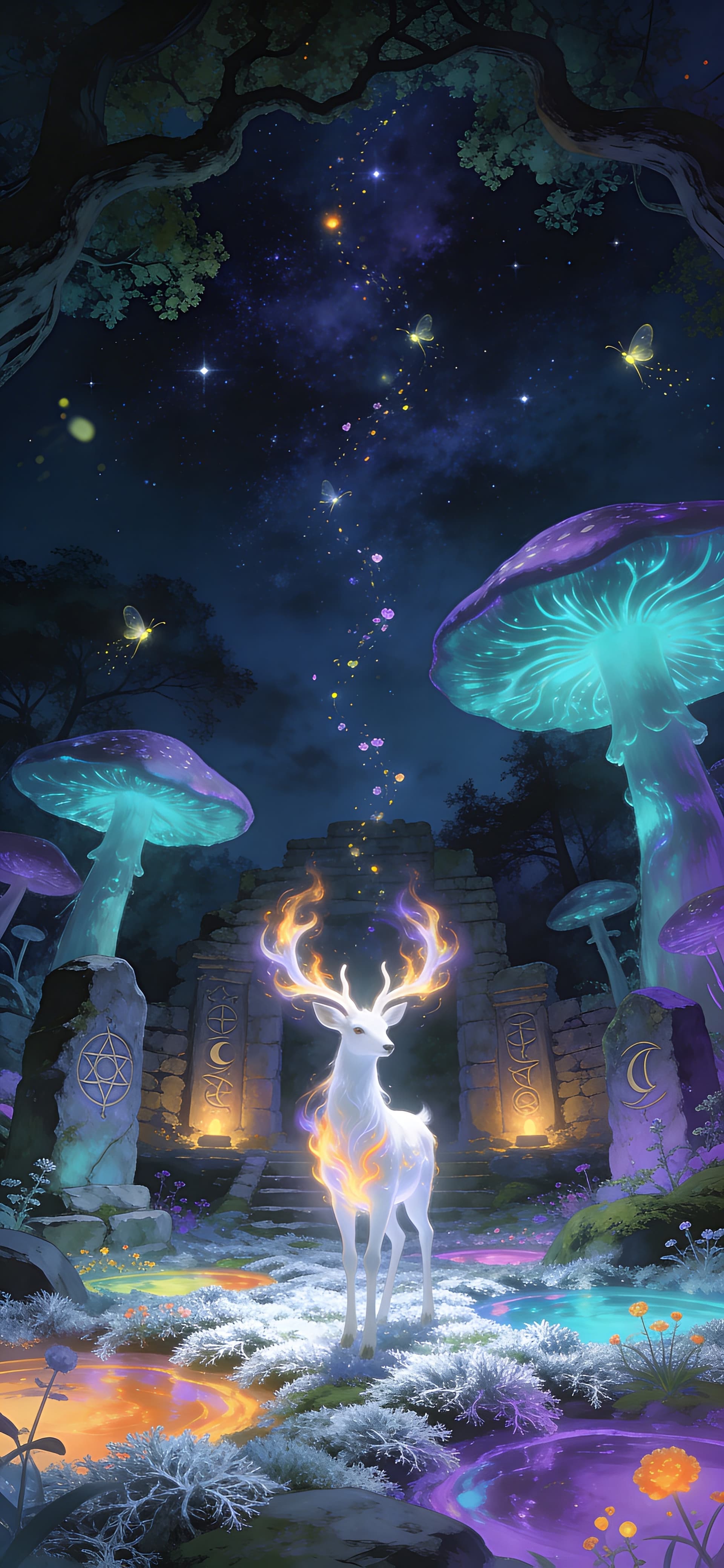 Mystical Deer Glade - free phone wallpaper