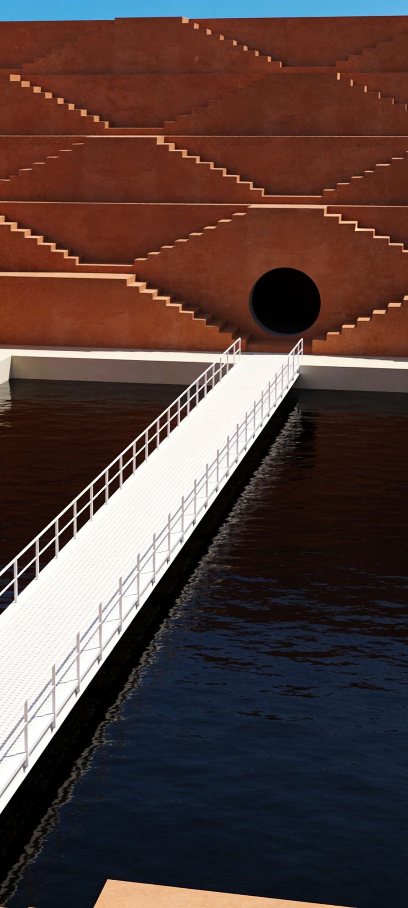 Geometric Stepwell Reservoir - free phone wallpaper